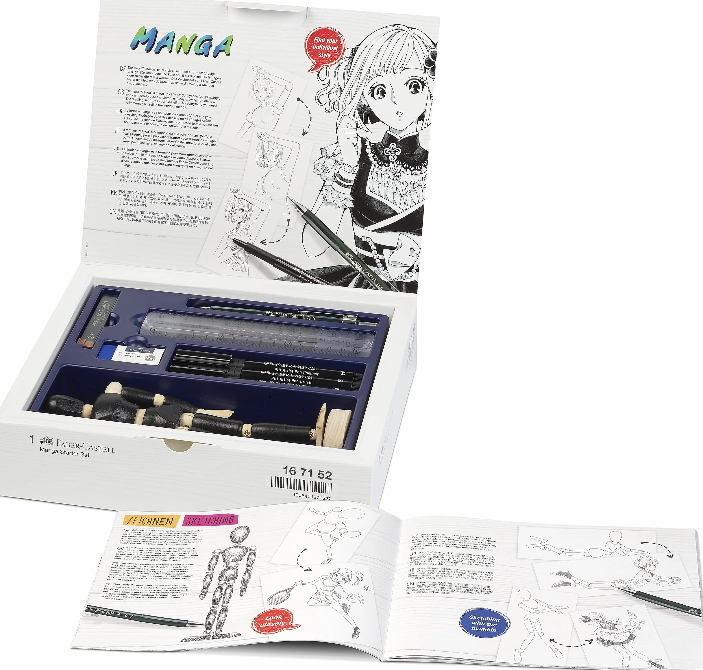 Faber-Castell Manga Set Starter Pitt Artist Pen & 167132 Pitt Artist Manga Set Nero Set 4 Punte Xs, S, F, B