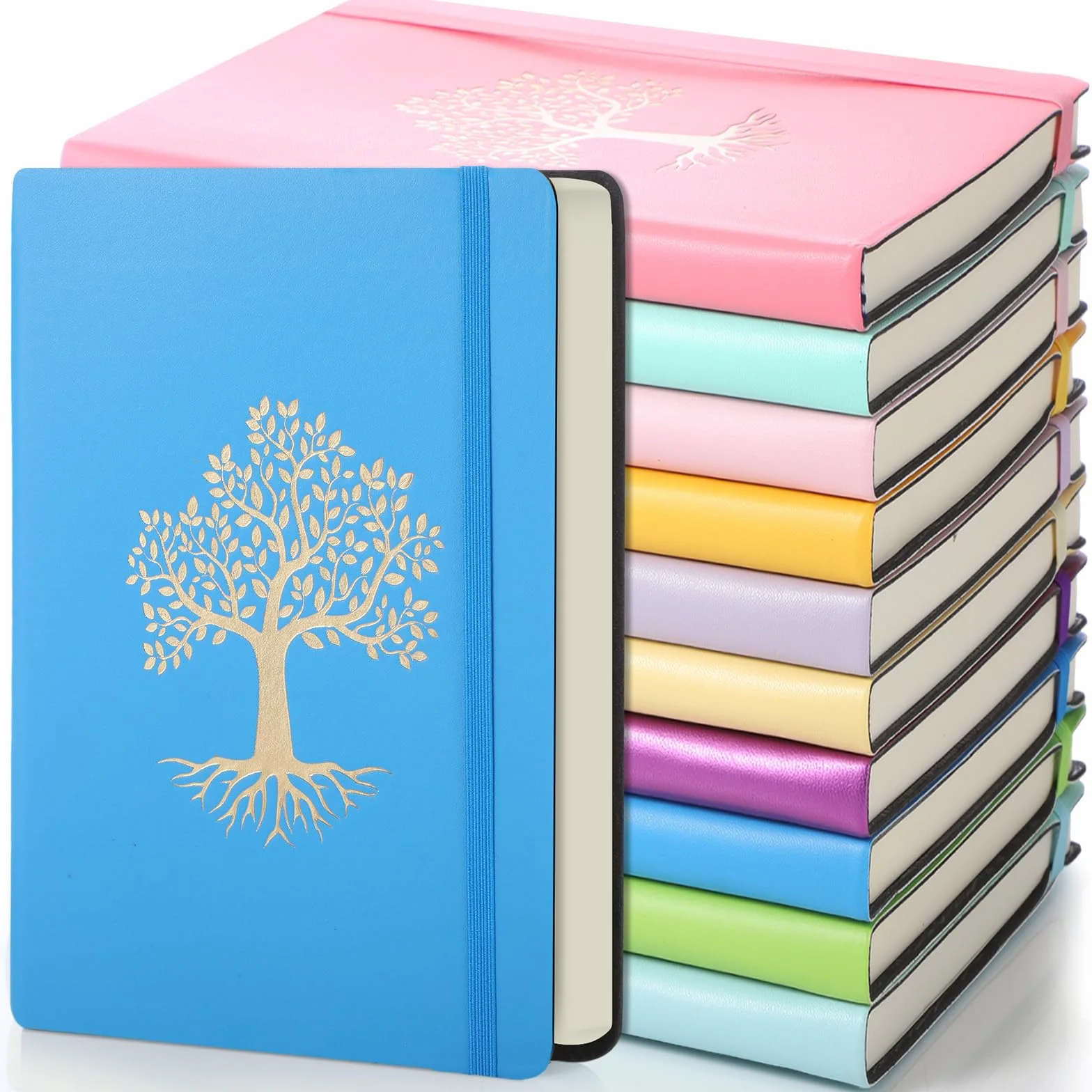 Dispowreath Confezione da 10 quaderni a righe, formato A5, con copertina rigida in pelle, per scrivere, 200 pagine, 10 colori, per viaggi, lavoro, scuola, ufficio, affari, diario per prendere appunti,