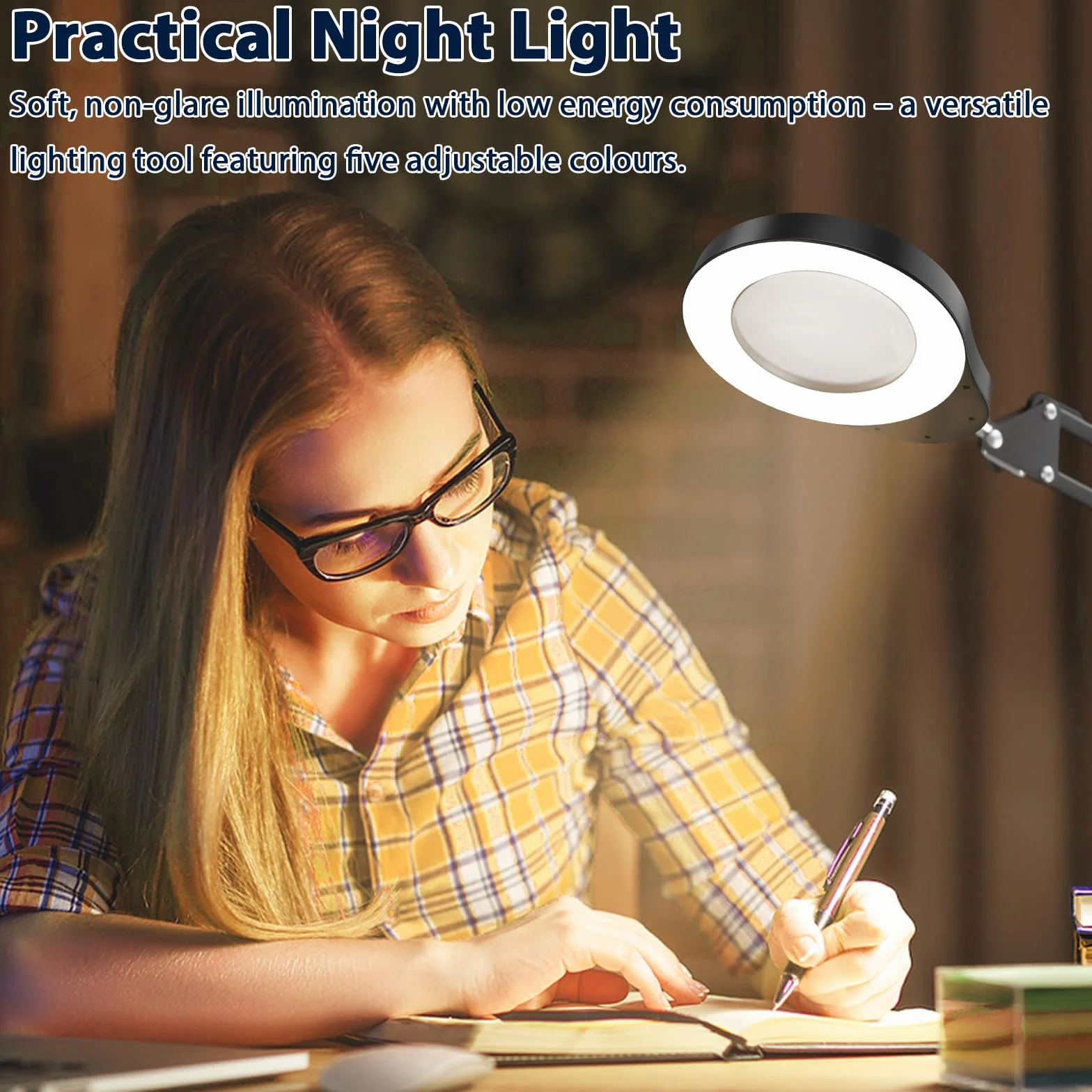 Lampada d'Ingrandimento 15X con Luce, 2 in 1 Base Larga e Clip, 5 Modalità Colore, Collo d'Oca Flessibile
