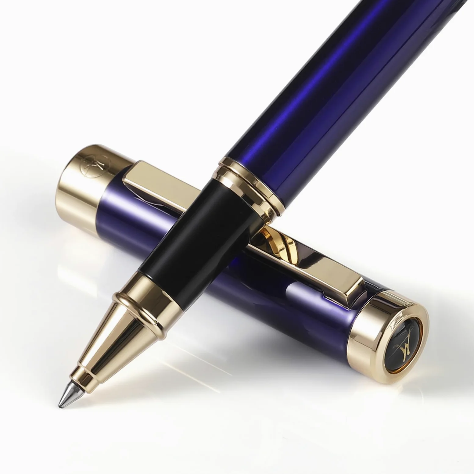 Penna roller di lusso, finiture in oro 24 carati, inchiostro Schneider Refull, corpo blu | Design elegante ed elegante, set regalo di penne a sfera per uomini e donne, professionale, ufficio esecutivo