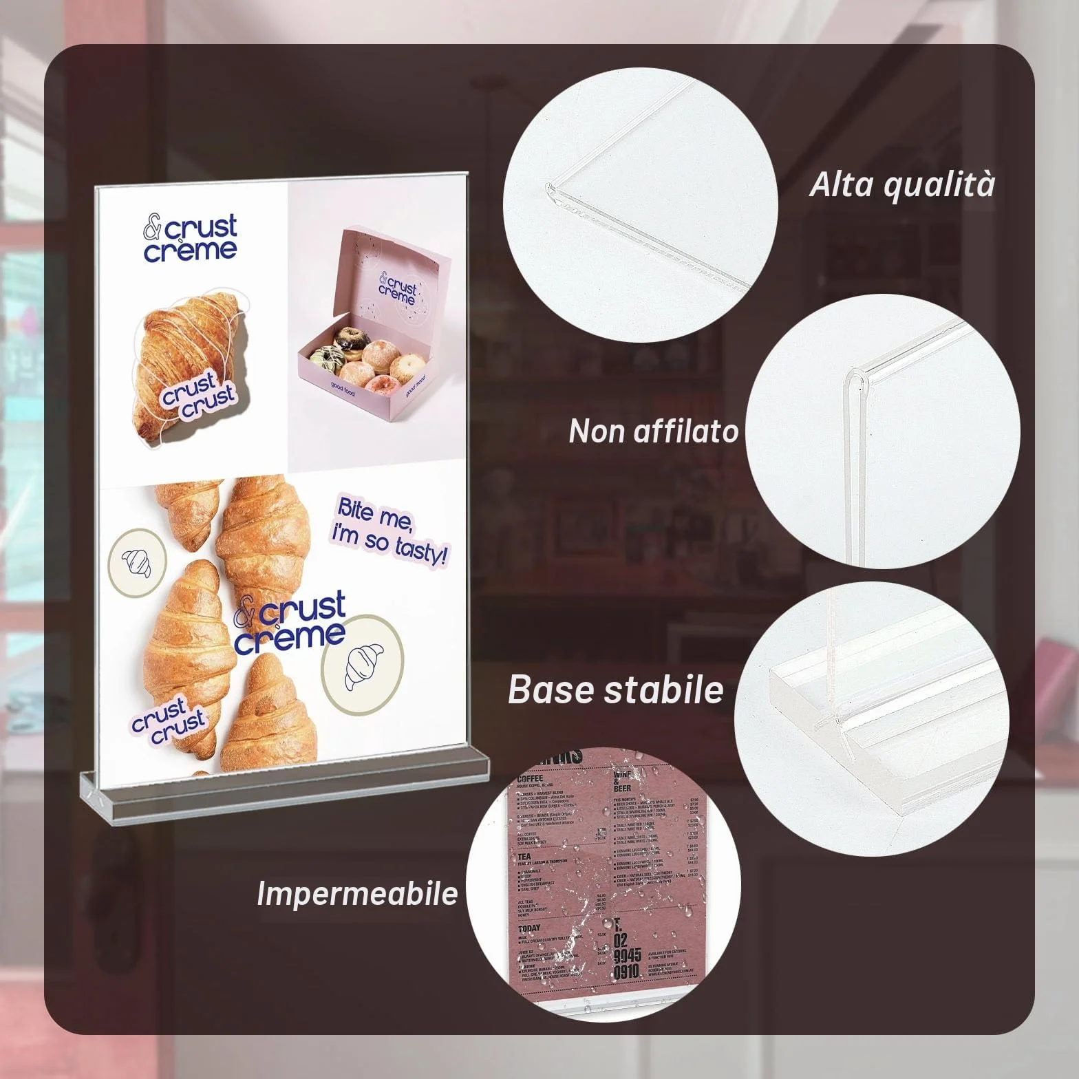 Espositore da Tavolo in Acrilico A6, Porta Menu Trasparente per Ristoranti Ufficio Menu Foto