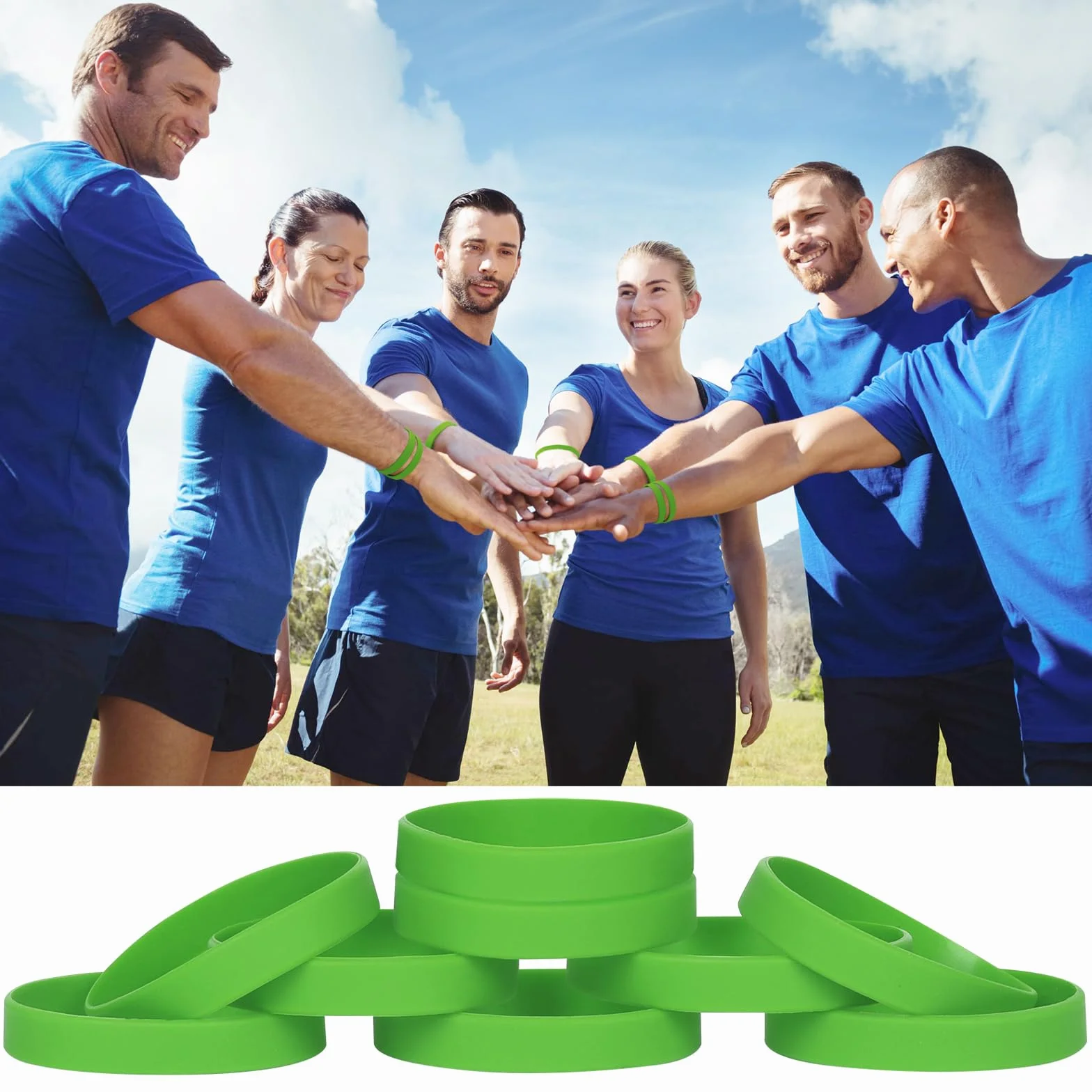 Braccialetti In Gomma Silicone Vuoto Elastici per Uomo Donna Festa Verde 12 Pezzi