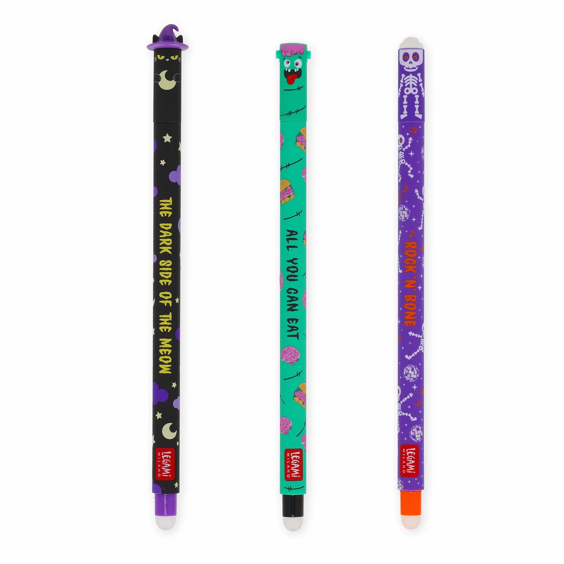 Legami - Set Penne Cancellabili Halloween 2025, Set Erasable, The Boo Crew, Penne con Inchiostro Cancellabile Termosensibile, Nero,Viola, Arancione, Cancella Senza Consumare il Foglio