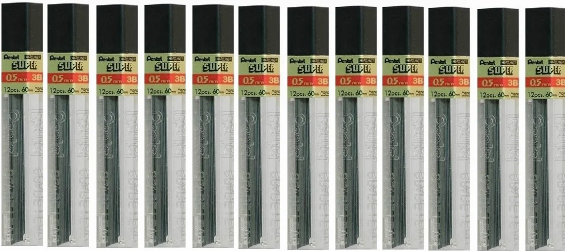Pentel 0,5 mm Cavo di ricarica 3B Confezione da 12 tubi da 12 mine