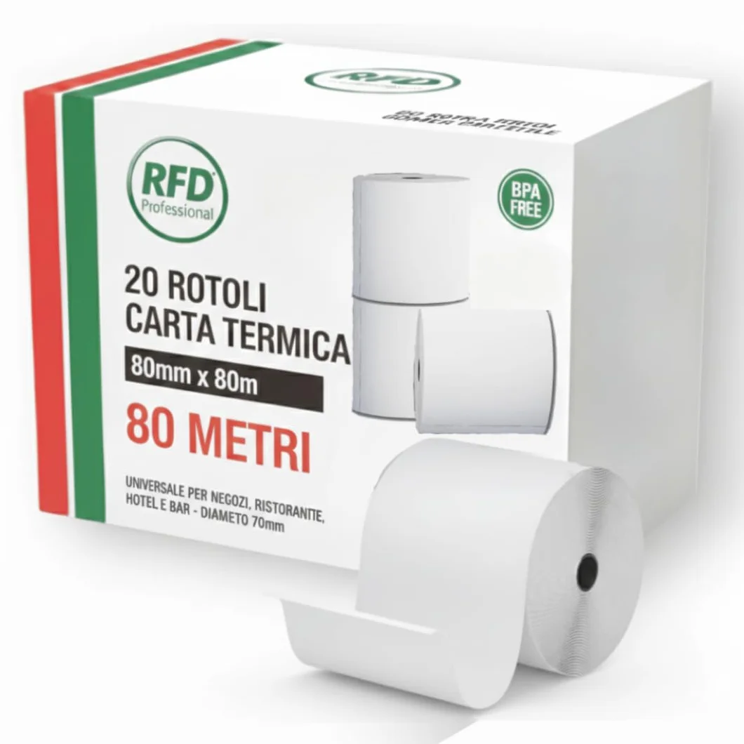 Carta Termica 80x80x12mm 20 Rotoli BPA Free Omologati per Stampante Fiscale POS Epson