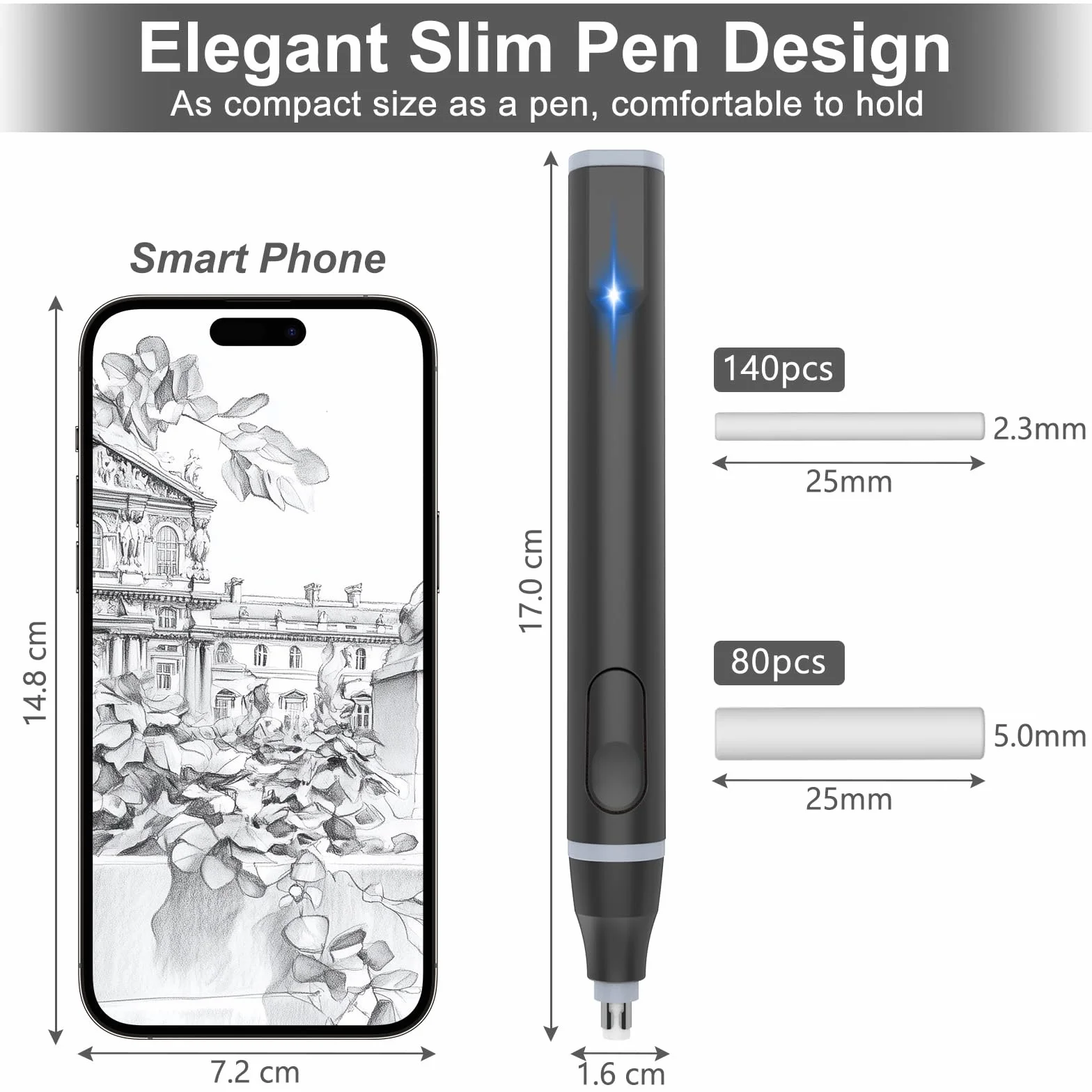 Cuteefun Gomma Elettrica Ricaricabile USB C 220 Ricariche 2 Dimensioni per Artisti Studenti Ingegneri Nero