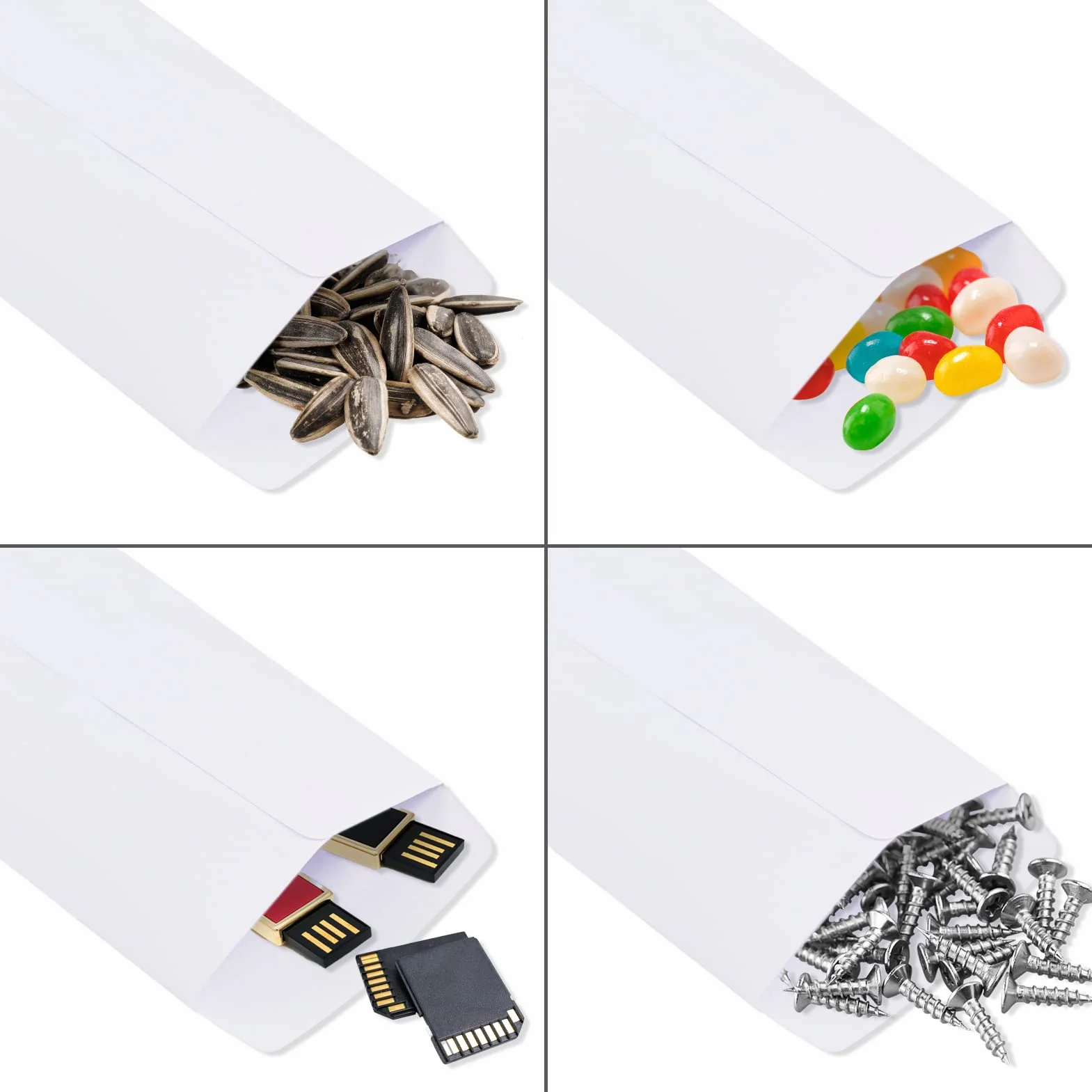 Buste di Carta con Nastro Biadesivo 10x6 cm Bianco 100 Pezzi per Monete Perline Francobolli