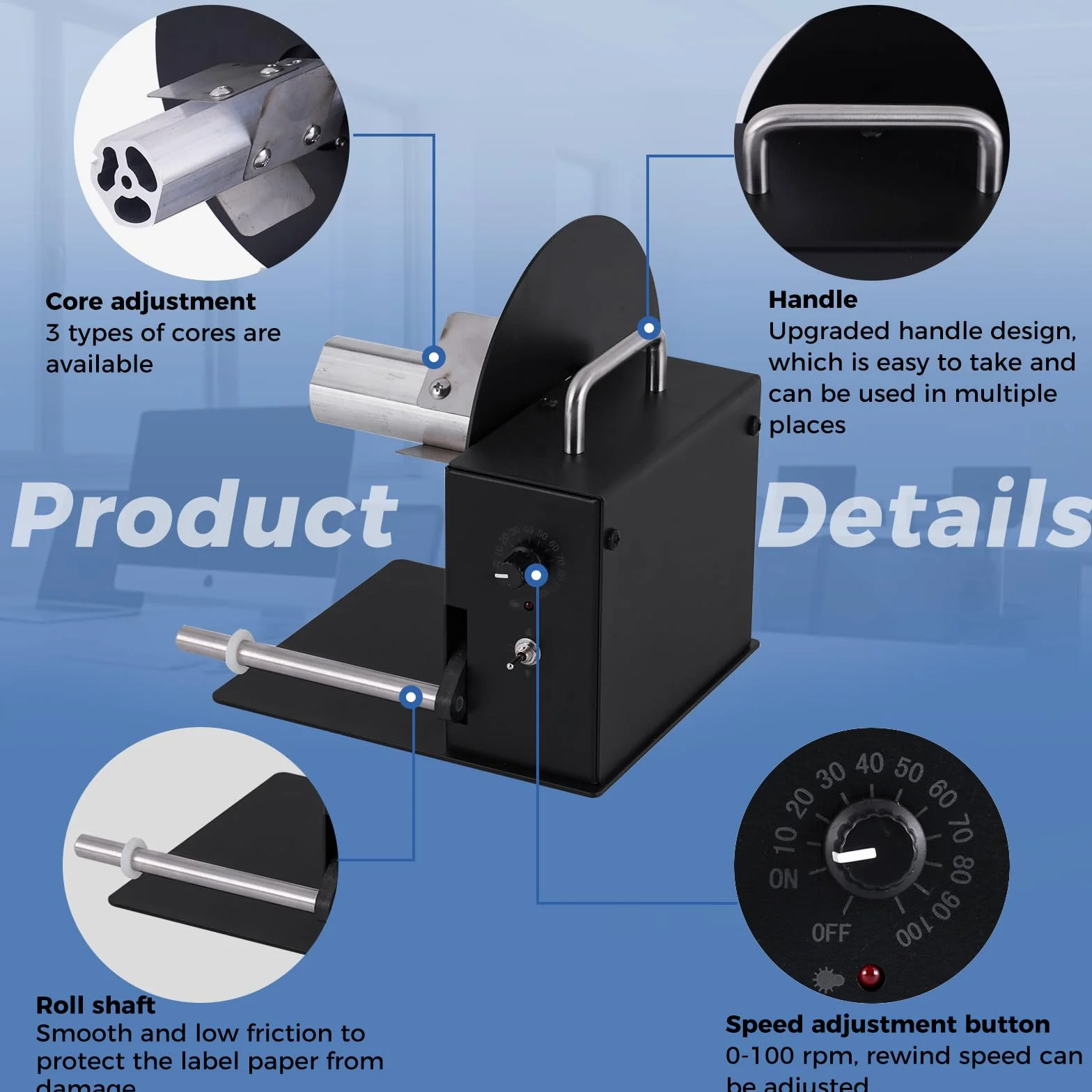 YUCHENGTECH Avvolgitore Etichette Automatico Diametro 180mm Velocità Regolabile 0-8 pollici/s Avvolgitore Etichette Bidirezionale per Nucleo 40/76mm o Senza Tubo di Carta con Istruzioni e Accessori