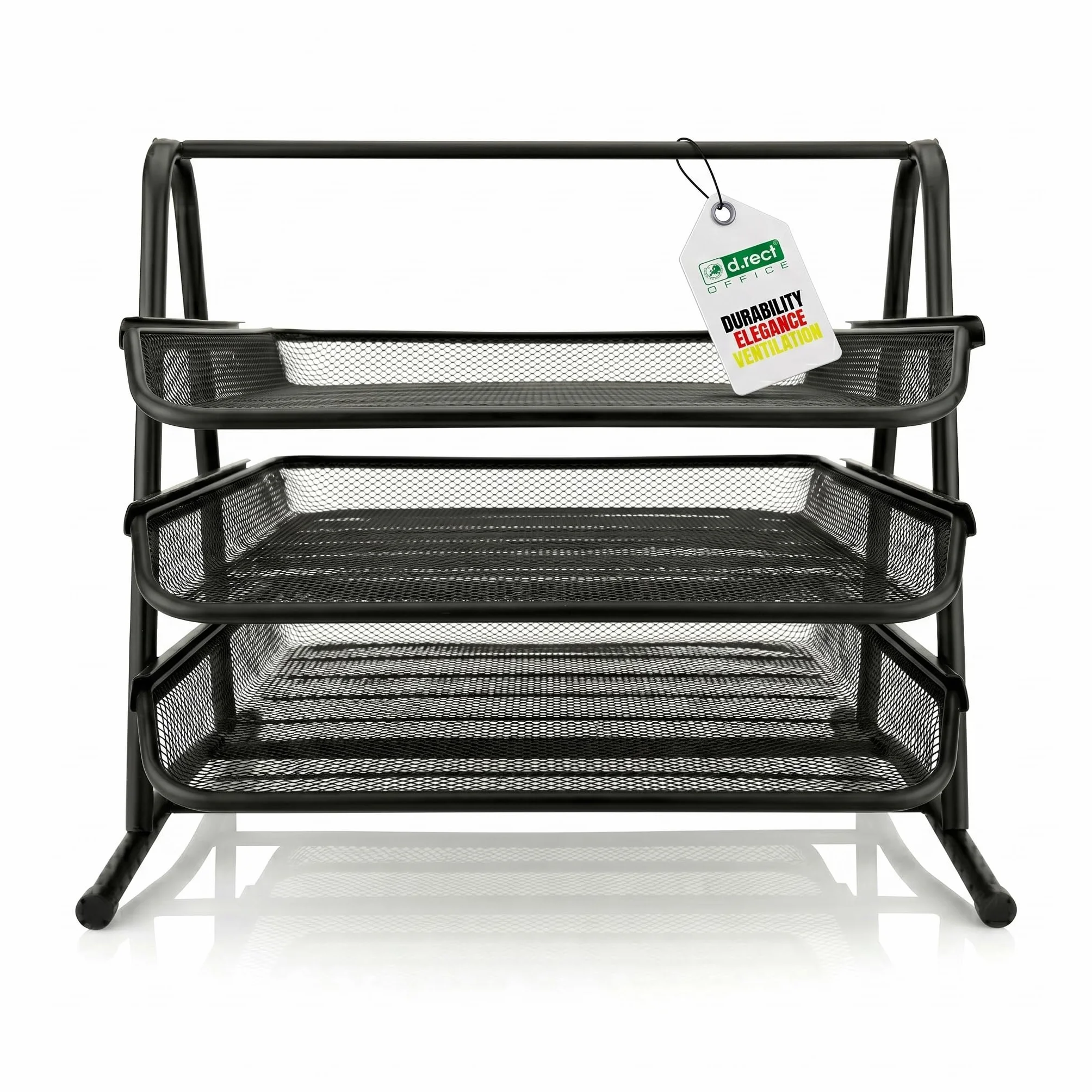 D.RECT KOMO Portadocumenti da Scrivania 3 Scomparti Metallo Rete Organizer A4 Estraibile 350x297x275 mm