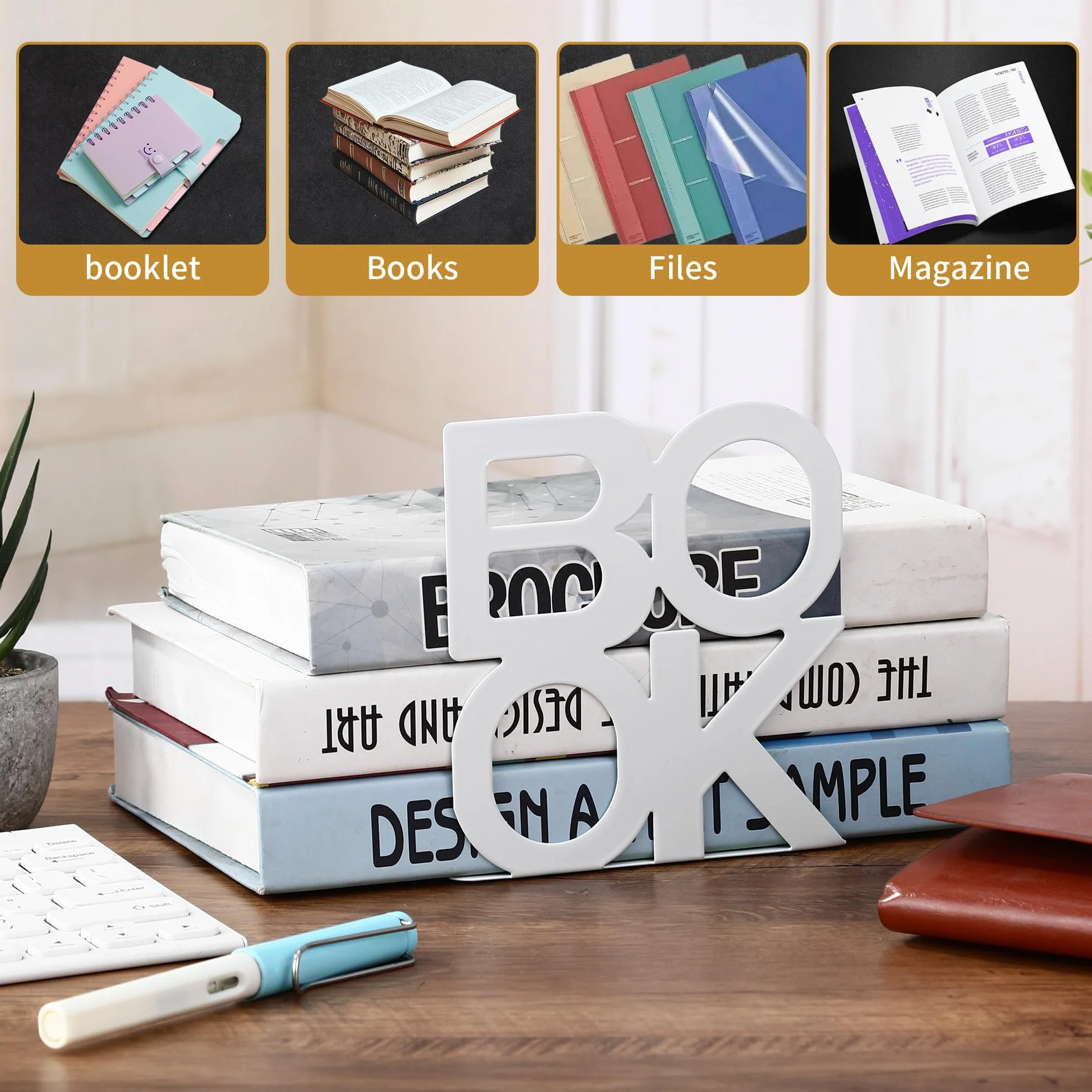 Fermalibri per Mensole 4 pezzi Bianco e Nero Ferma Libri per Libreria