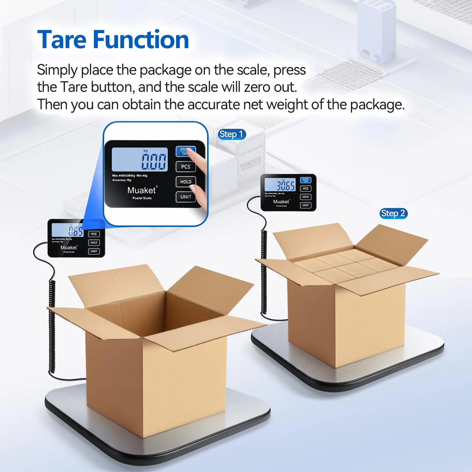 200kg/10g Bilancia Pesa Pacchi Digitale con Funzione di Mantenimento e Tara | Bilancia Postale con Batterie e Cavo di Ricarica, Bilancia Pacchi con Display LCD, 4 Unità per Magazzini, Bagagli e Magazzini
