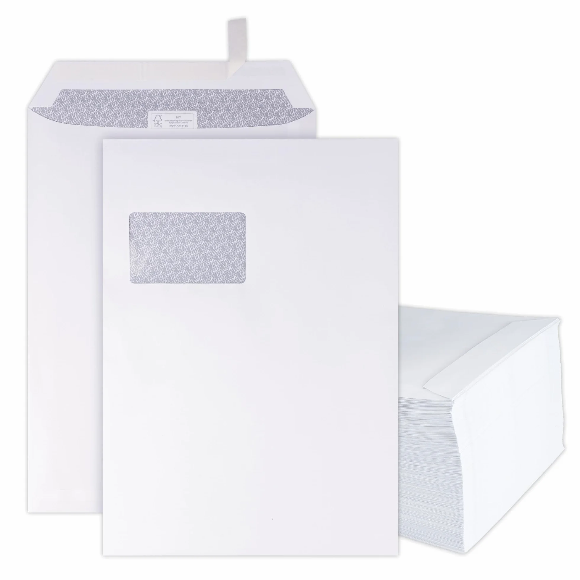 500 buste per lettere, formato C4 con finestra, colore bianco, chiusura autoadesiva (chiusura adesiva), buste di carta per lettere, matrimoni, biglietti di auguri, inviti, fatture