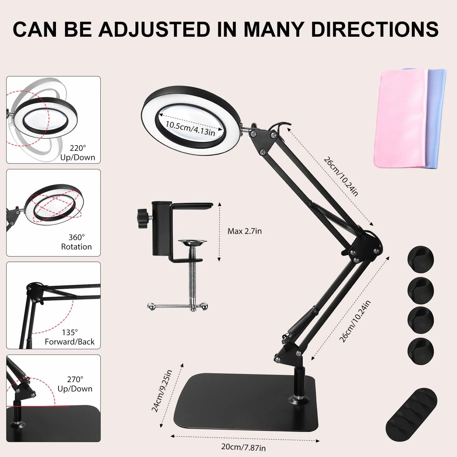 UCAMP Lampada con Lente di Ingrandimento Professionale,10x Lente di Ingrandimento con Luce,Lampada ingrandimento per Lettura,Riparazione,Artigianato,3 Modalità Colore,10 di Luminosità