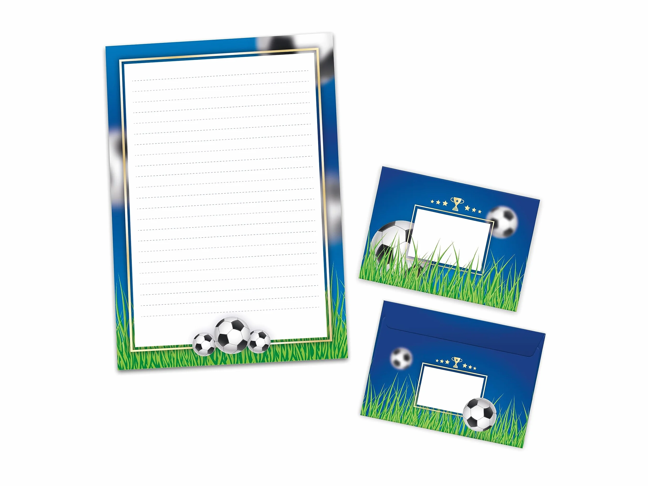 Calcio Set di Carta da Lettere A4 con Buste 25 Fogli 15 Buste Blu