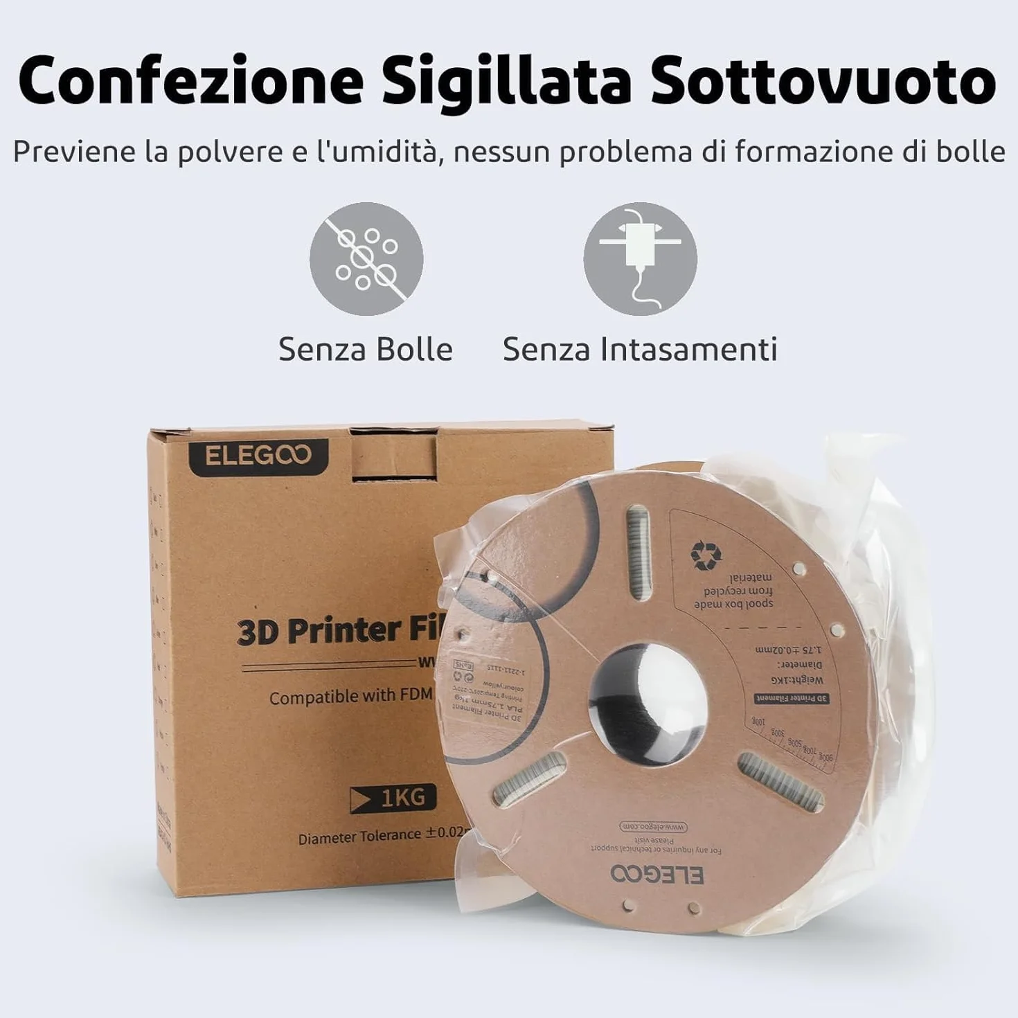 ELEGOO Filamento PLA 1,75 mm 1 kg per Stampante 3D Precisione Dimensionale +/- 0,02 mm