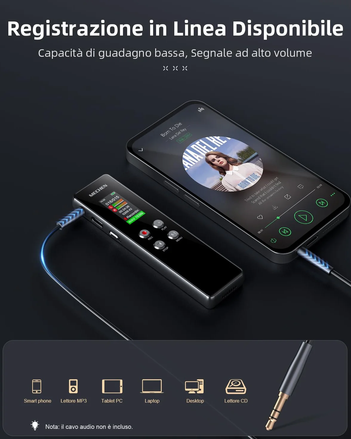 MECHEN V01 Registratore Vocale da 128GB, Registratore di Voce con Registrazione Anticipata, Protezione con Password, Riduzione Automatica del Rumore, 300mAh (15 Ore di Durata) (128, GB)