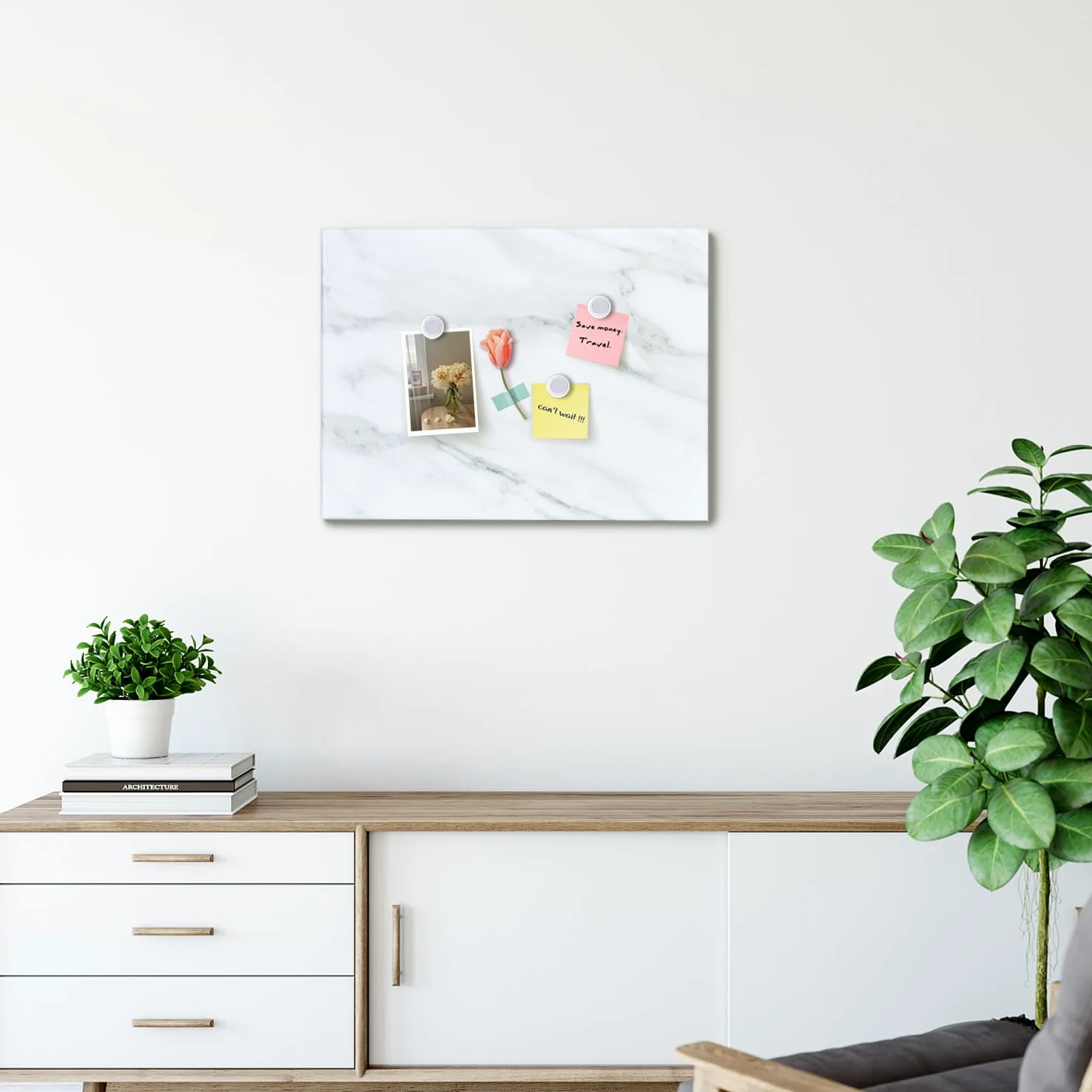 Okydoy - Lavagna magnetica cancellabile a secco con stampa effetto marmo bianco, 45 x 60 cm, lavagna bianca decorativa da parete con design, lavagna cancellabile a secco senza cornice, magneti inclusi