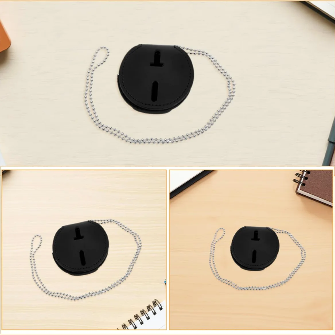 SHINEOFI Porta Badge Nero 7 Pezzi in Pu con Clip Metallica Resistente e Facile da Pulire, Porta Tessera Rotondo per Uso Quotidiano e Eventi