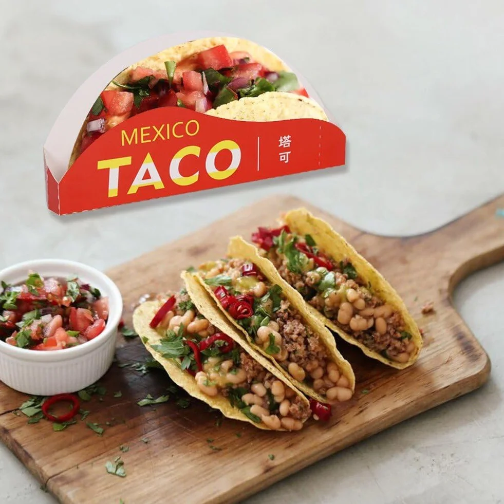 Carta Taco Scatola USA E Getta Asporto Scatola di Imballaggio Contenitore per Patate Fritte Vassoio di Cibo per Ristorante Messicano