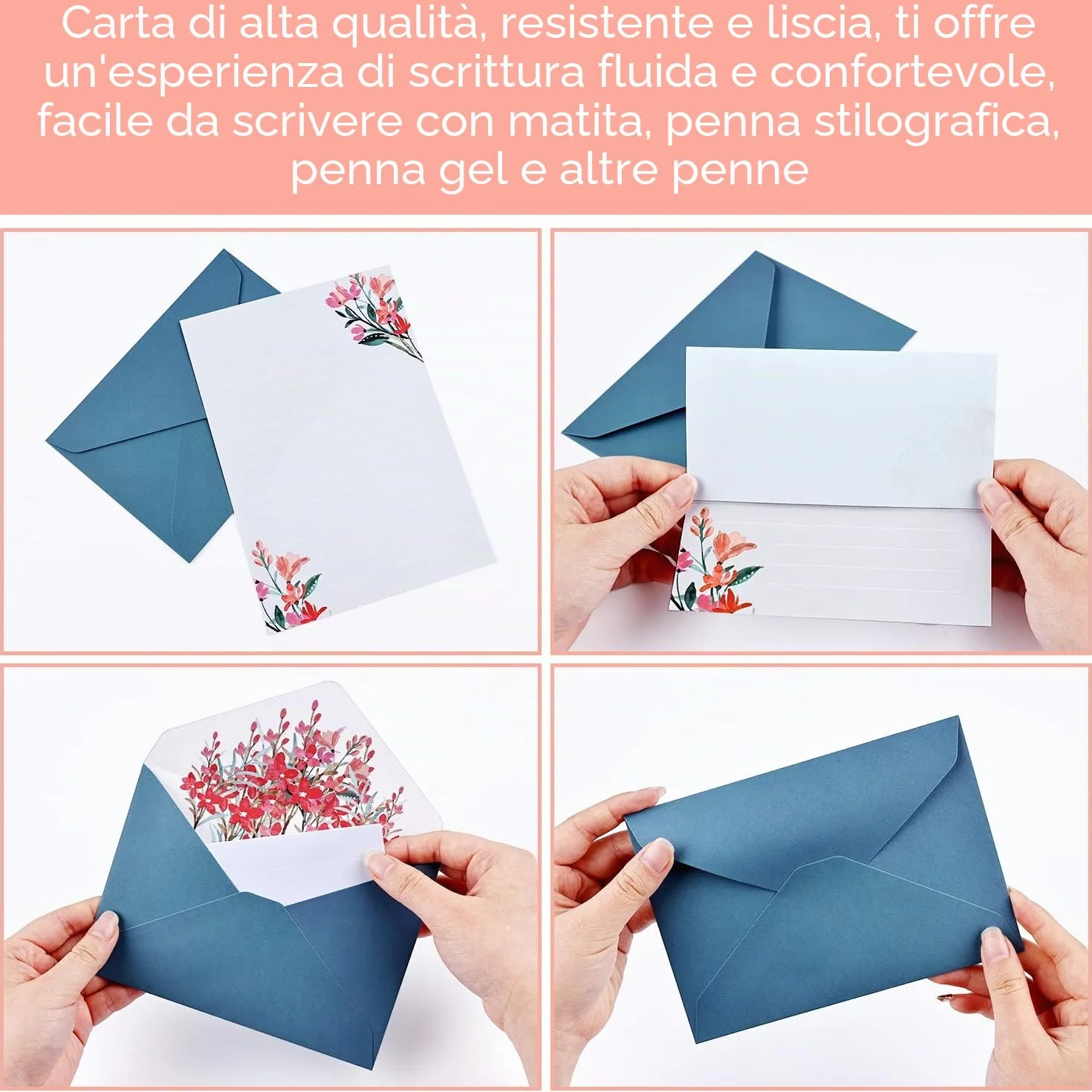 BBLIKE Set di Carta da Lettere e Buste, 24 Pz Carta da Lettera Motivi Floreale, 12 Buste Creativo
