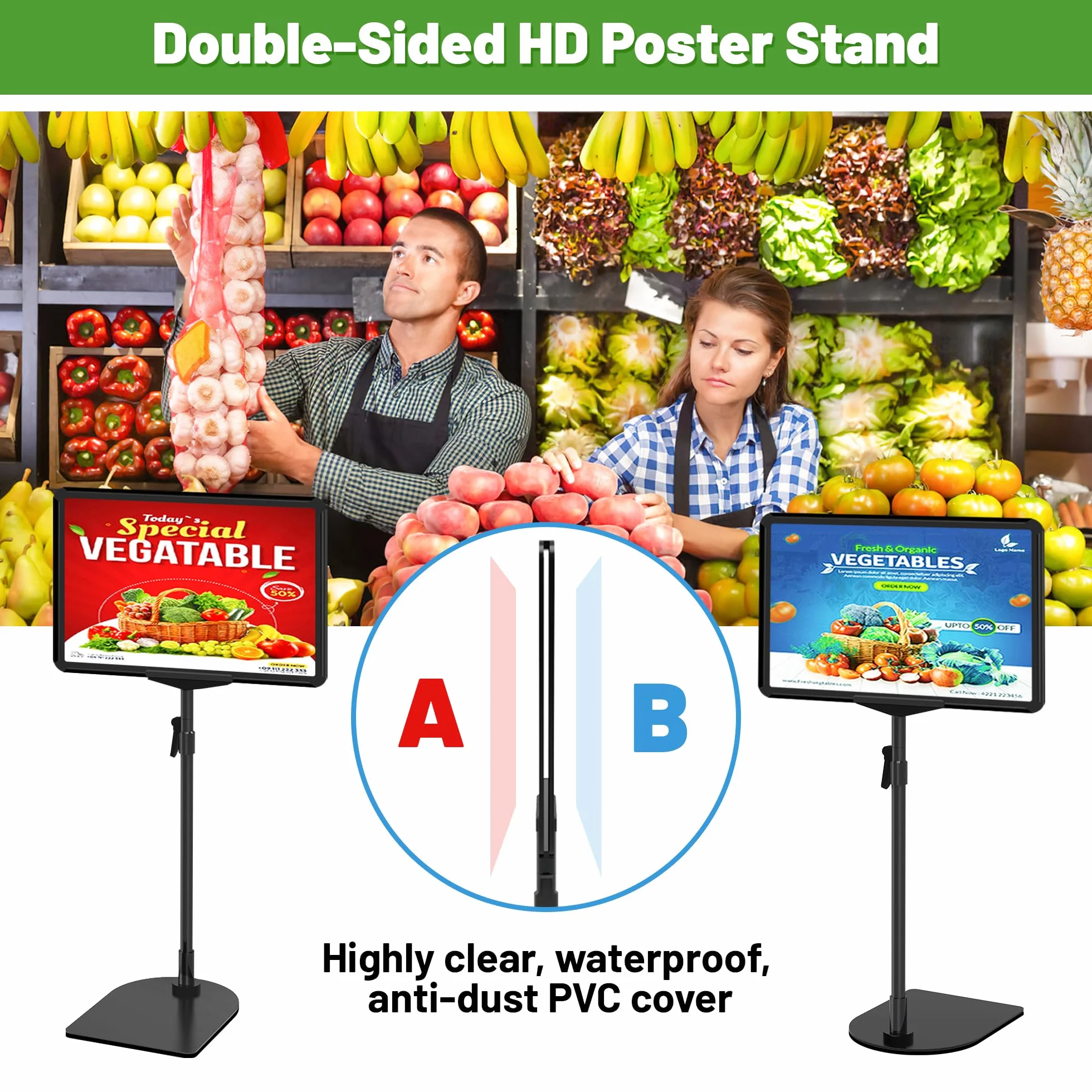 Confezione da 8 Supporti per Cartelli per Esposizione A4, Supporto Regolabile per Poster da Tavolo e Pavimento, Supporto per Cartelli da Pavimento, Supporti per Segnaletica in Metallo per