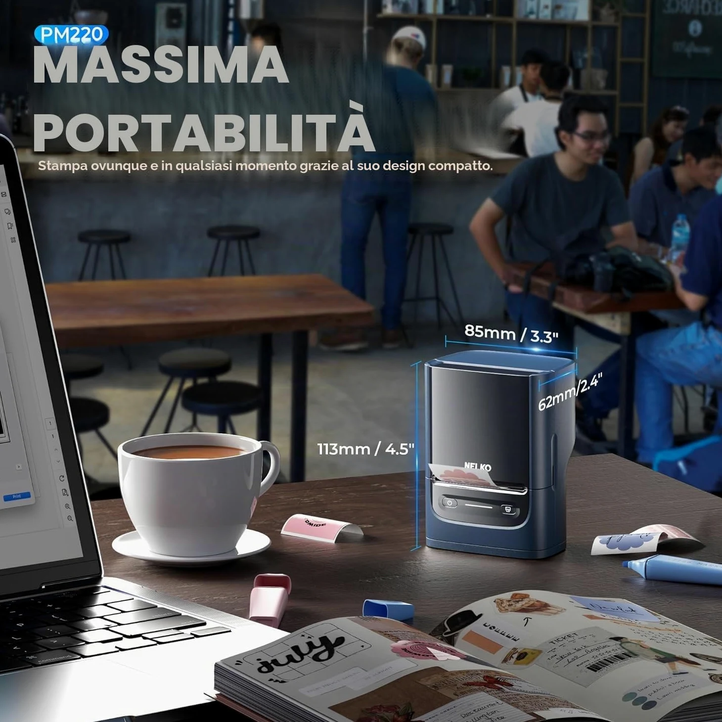 Nelko PM220 etichettatrice con nastro, stampante termica portatile per piccole imprese, indirizzo, logo, abbigliamento, stampante adesiva per telefoni e PC,