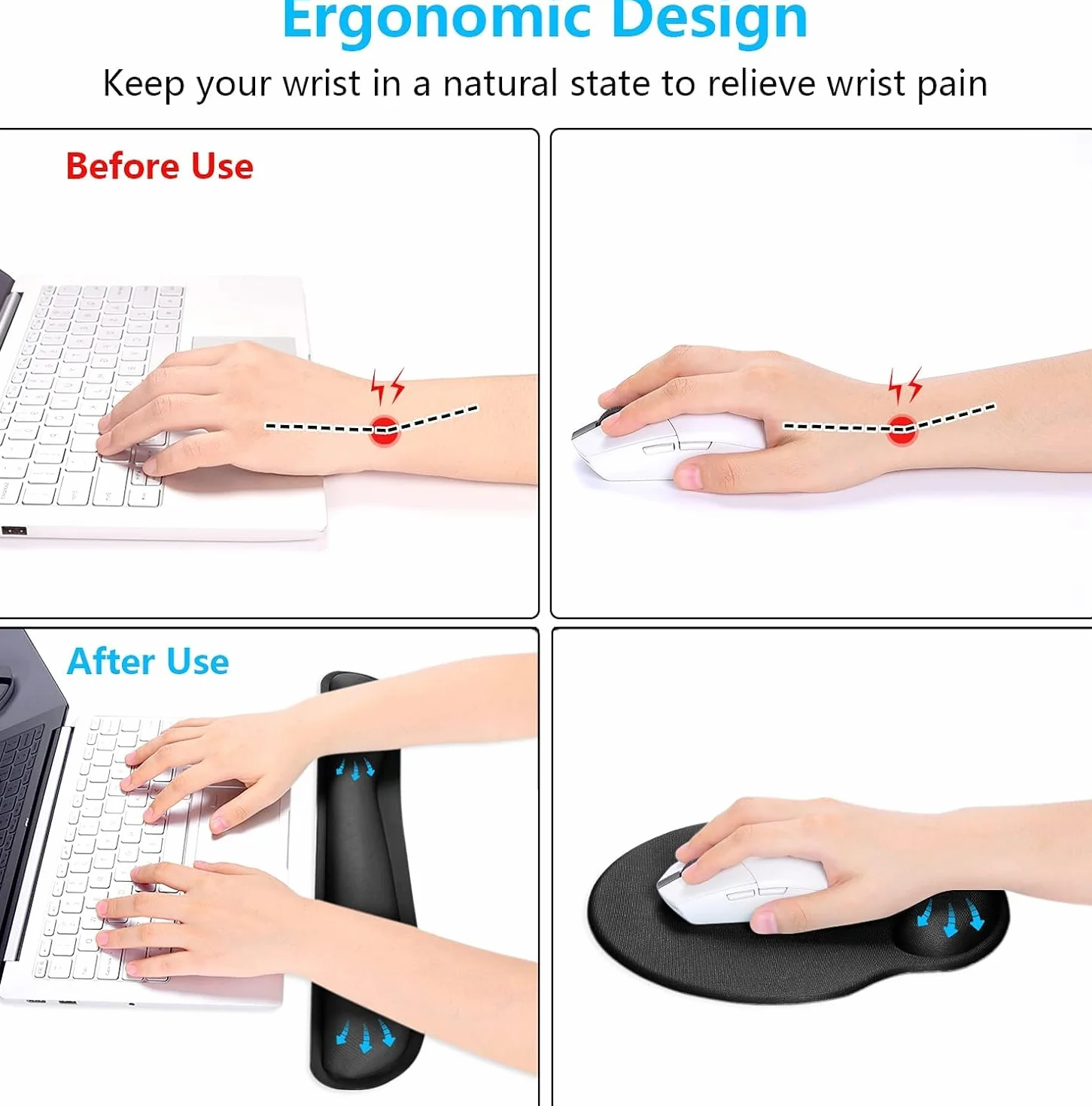 Set poggiapolsi ergonomici con cuscino in gel nero