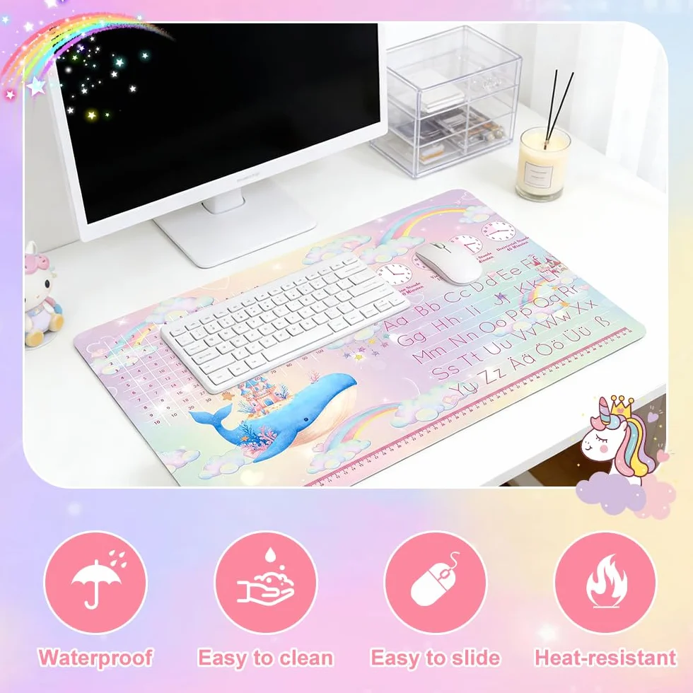 Sottomano in Pelle per Bambini Ragazze Unicorno, Pad per Ufficio Rosa, 60x40 cm