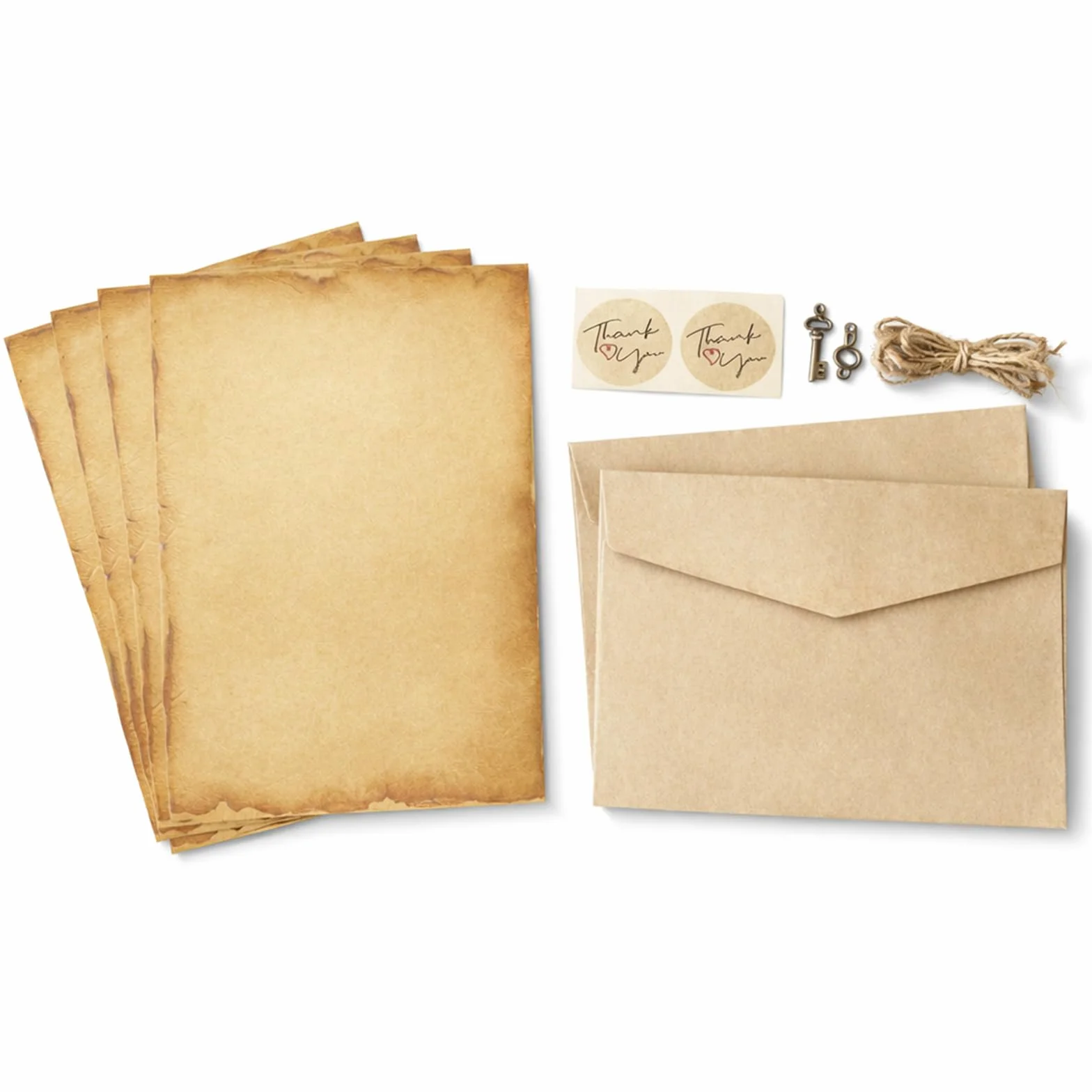 Set Cancelleria Vintage Carta da Lettere con Buste Kit Kraft per Scrittura Creativa con Adesivi Corda Canapa Accessori Retro