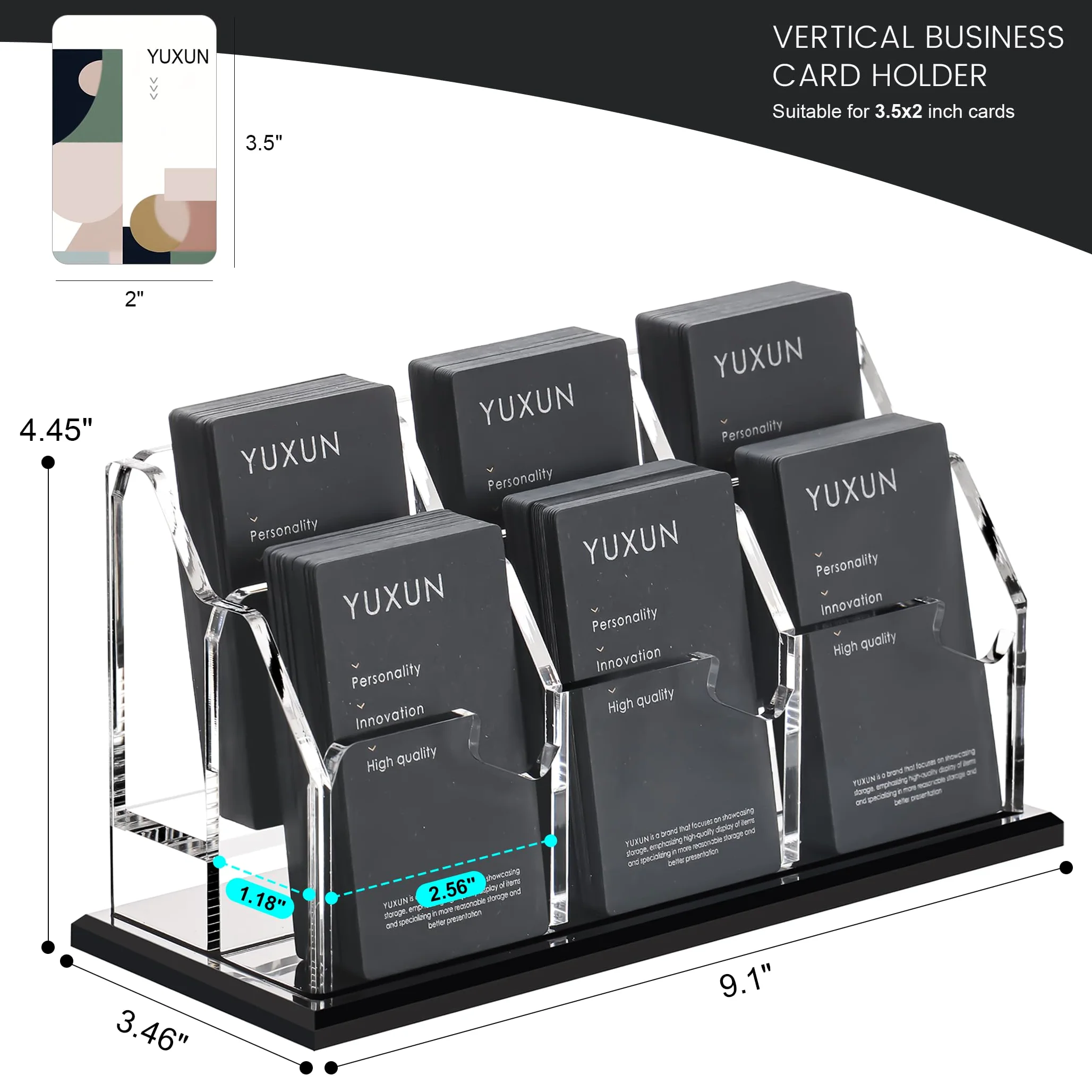 YUXUN Porta biglietti da visita verticale nero 6Slots