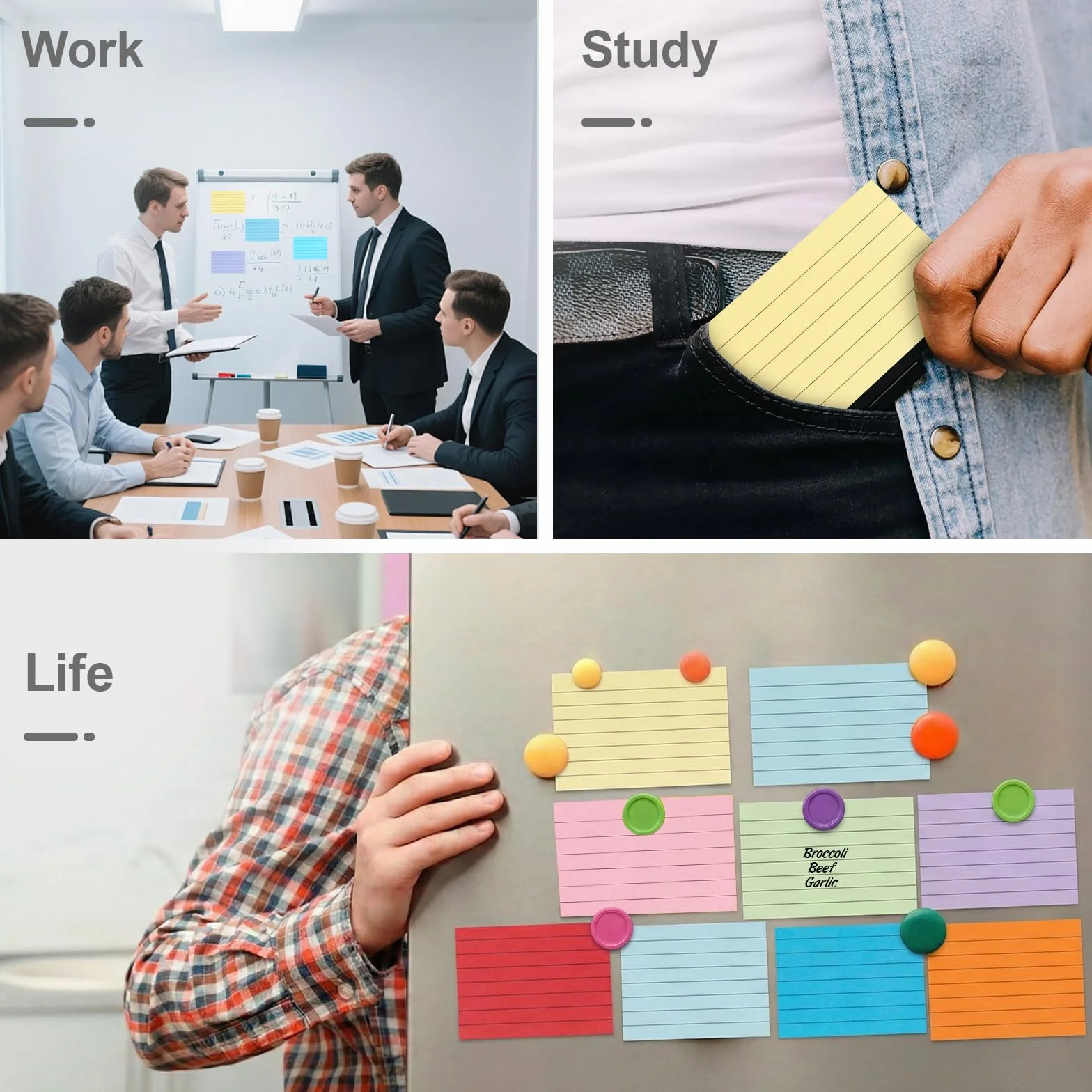 Carehabi Cartoncini Colorati 1000 Pezzi A8, Flashcards a Righe per Ufficio, Scuola, Casa