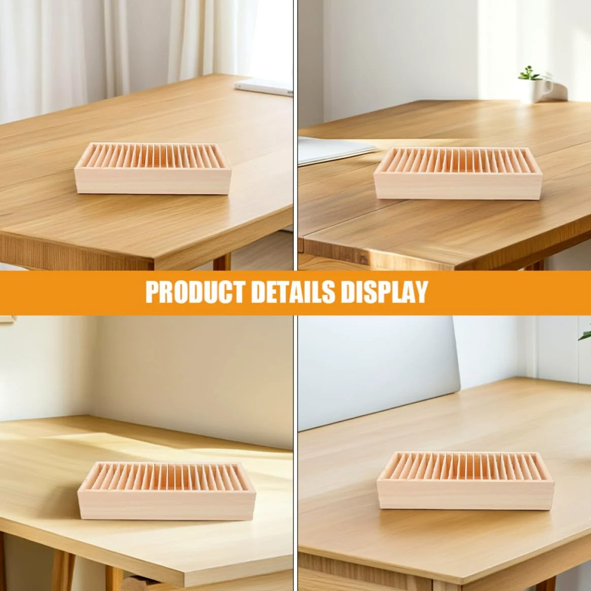 BESPORTBLE Scatola Porta Carte Organizer Versatile 2 Pezzi Design Multi-scomparto in Legno e Struttura Staccabile per Accessori e Biglietti da Visita , per Casa e Ufficio