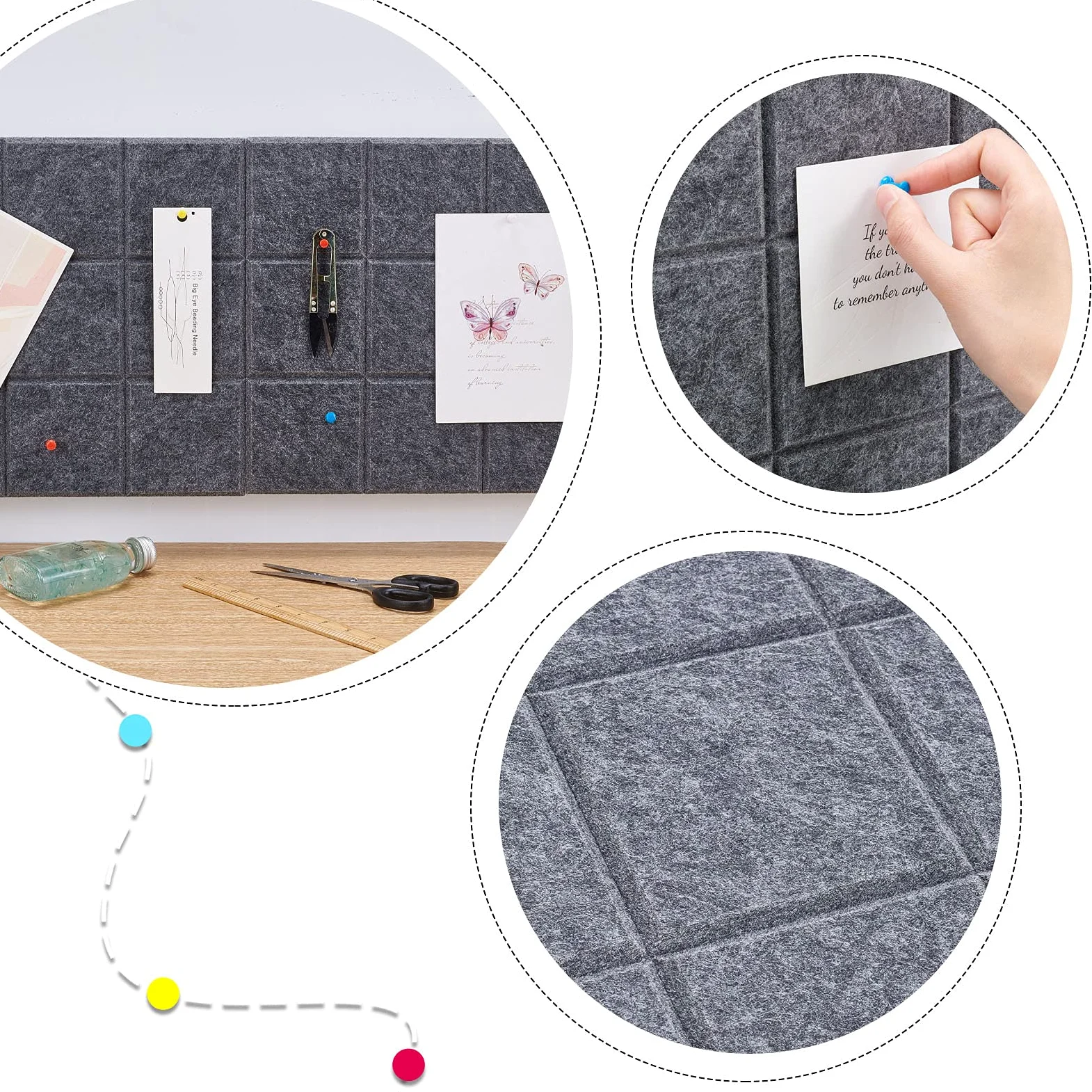 NBEADS Pannello in Feltro Quadrato da 4 Pezzo con 40 puntine A Pressione, Pannello Decorativo Fonoassorbente, Bacheca Memoin per La Decorazione di la Casa di L'Ufficio, Grigio,30x30cm