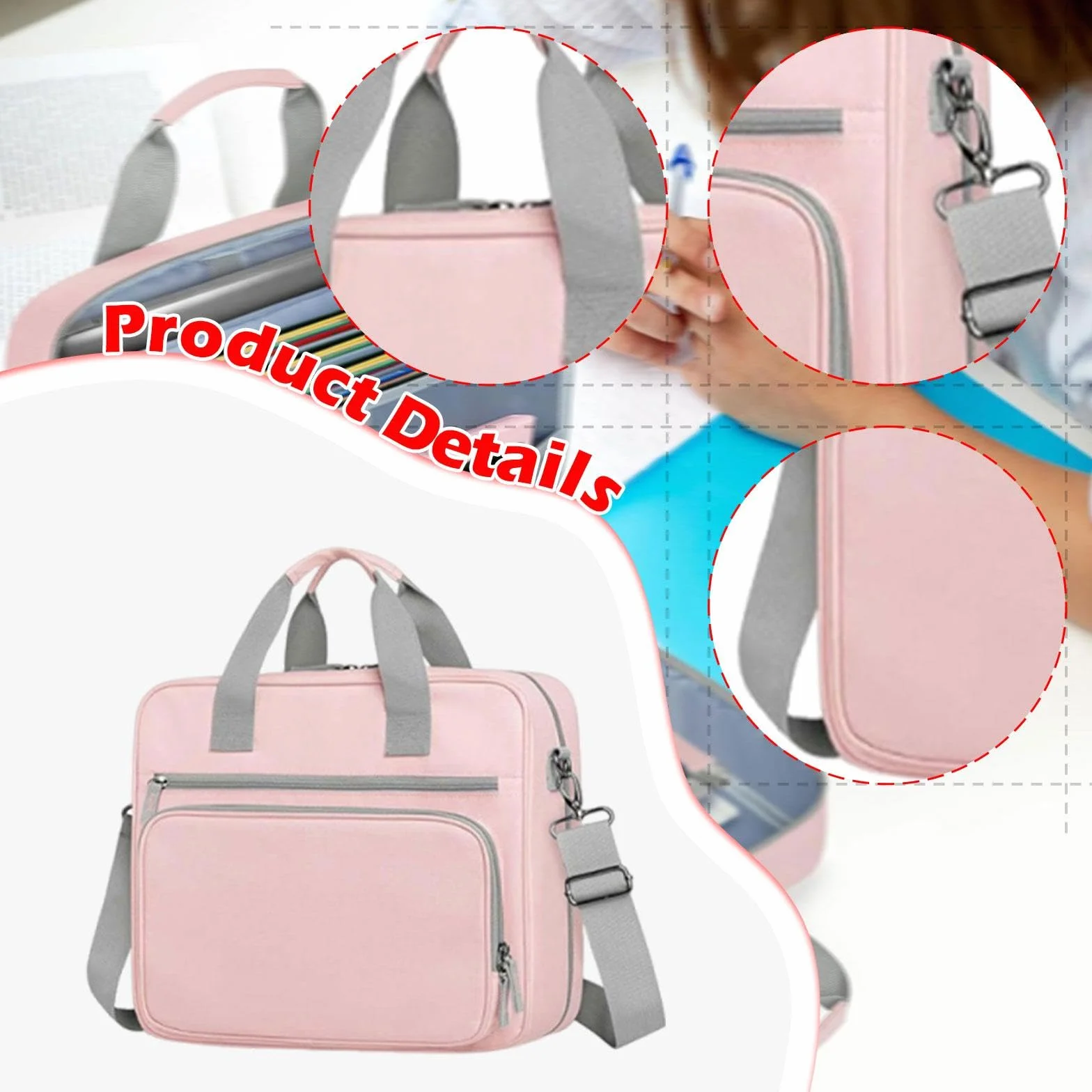 Raccoglitore ad Anelli con Cerniera 3 Anelli, Organizer Portatile Custodia per Documenti A4, Tessuto Oxford Impermeabile 600D, Tasca Rimovibile, Tracolla Regolabile per Ufficio Viaggi