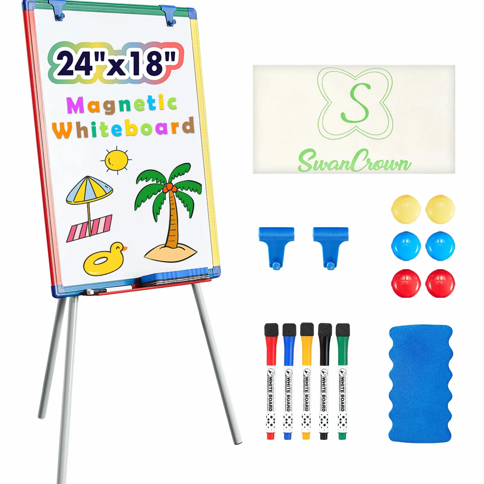 Lavagna bianca magnetica con supporto cancellabile a secco lavagna a fogli mobili per scuola, aula, casa, insegnamento dei bambini, cornice colorata, 60 x 45 cm