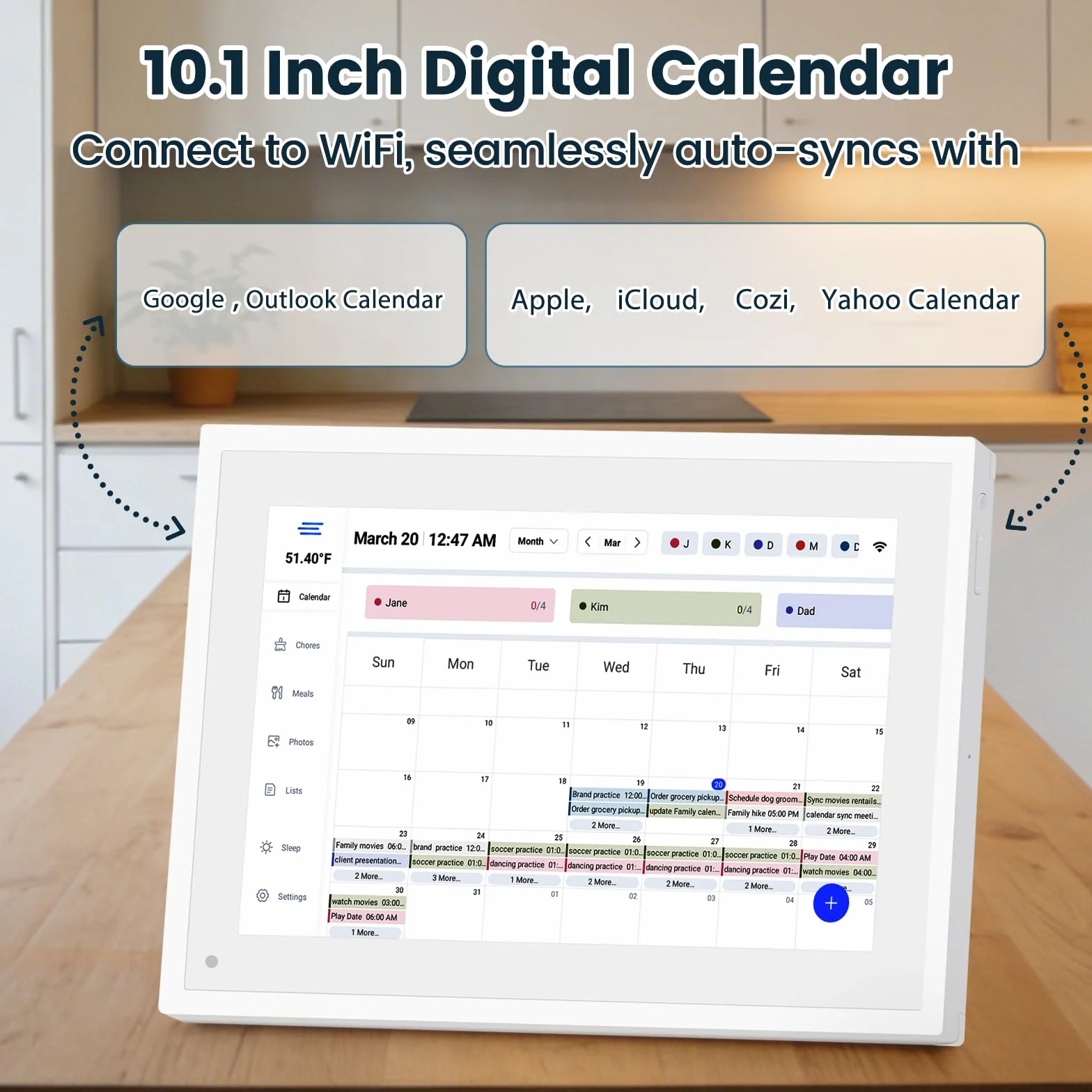 Calendario digitale da 10,1 pollici, calendario elettronico da 32 GB, 1080p Full HD, agenda digitale con touchscreen, pianificatore per la casa, cornice digitale (per tavolo)