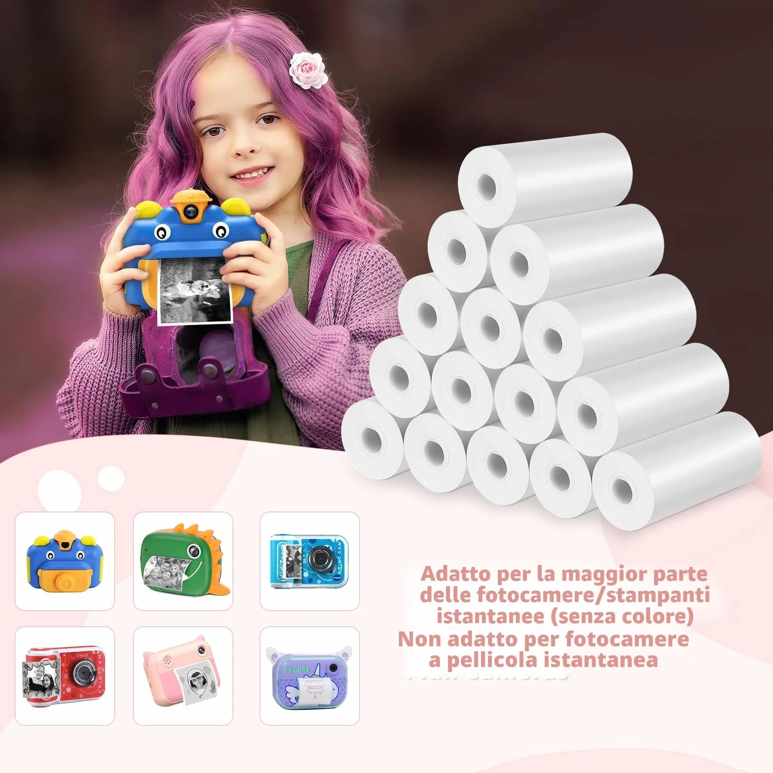 Carta Termica per Bambini Macchine Fotografica Istantanee 15 Rotoli 57mm x 500mm per Stampante Termica