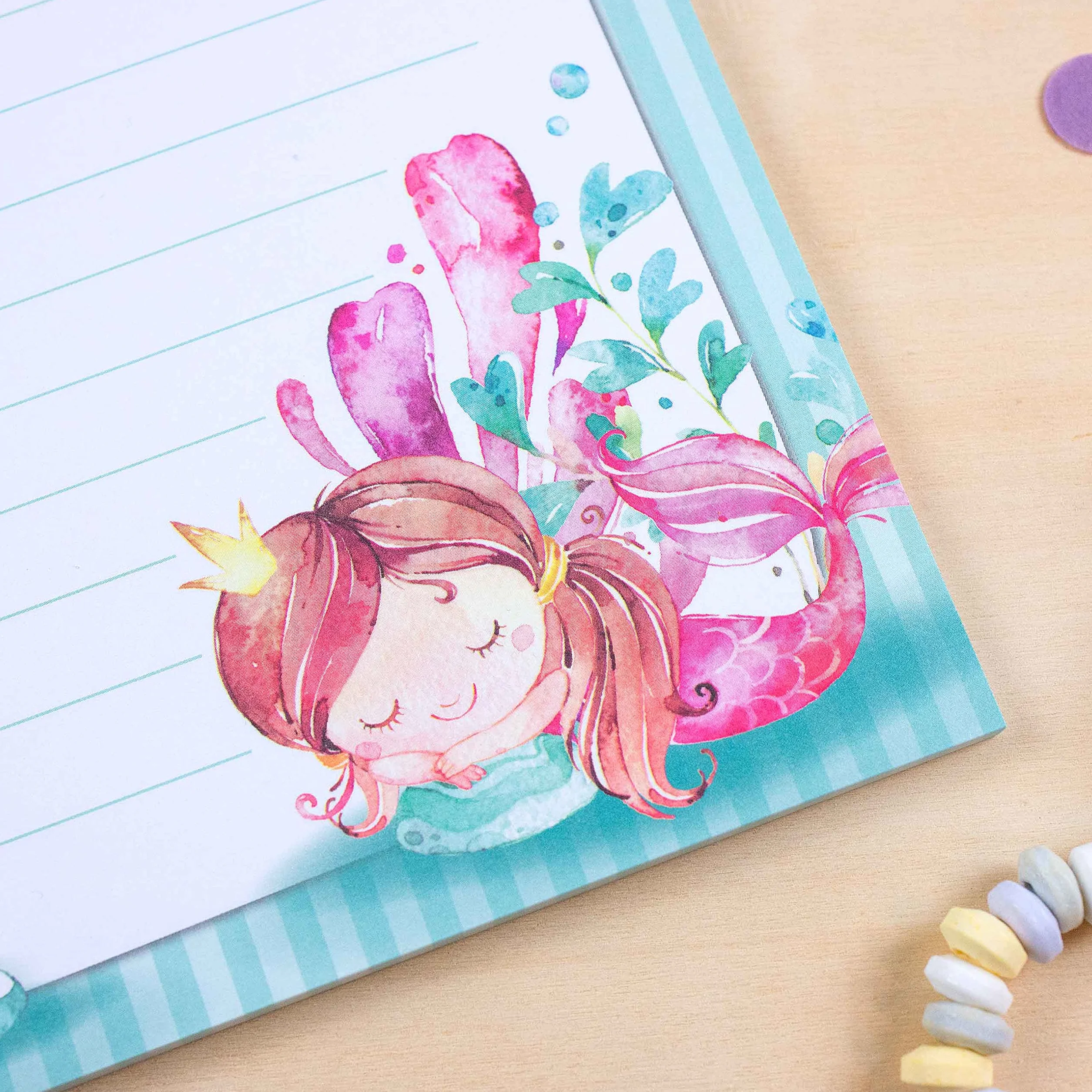 Papierdrachen Set di Blocchi per Lettere - 50 fogli colorati stampati - Carta da lettere con adesivi - 20 buste - Idea regalo per bambini Sirena
