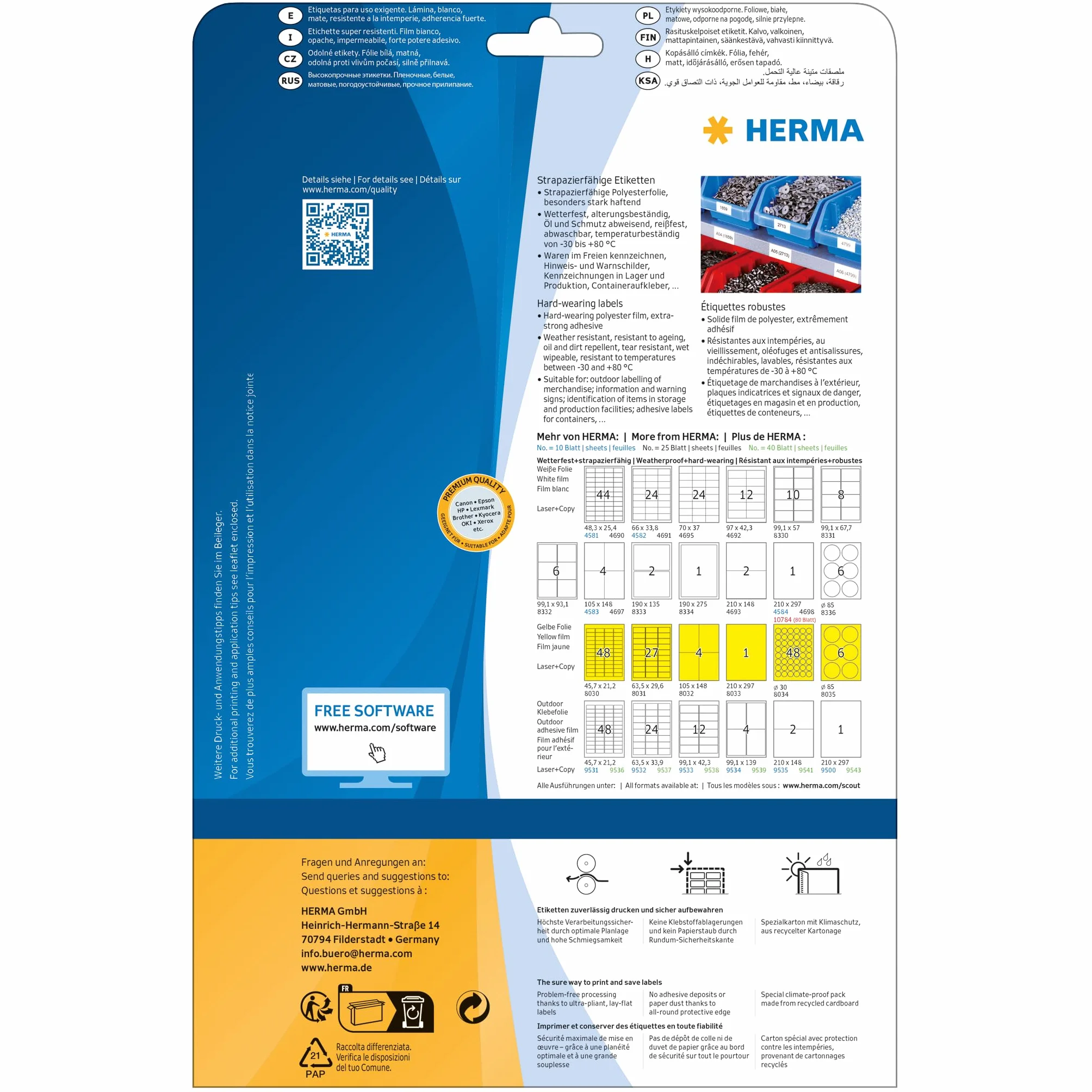 HERMA Etichette Impermeabili, 97 x 42,3 mm, Etichette Adesive A4 per Stampante, 12 Etichette per Foglio, Bianco