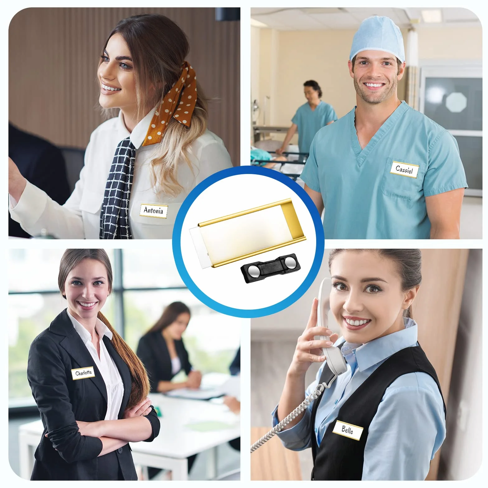 Targhette Magnetiche in Alluminio Badge per Nomi con Doppio Magnete Portanome Magnetico Slot Carta Cartellino Identificativo Anodizzato Trasparente 72x32 mm Oro