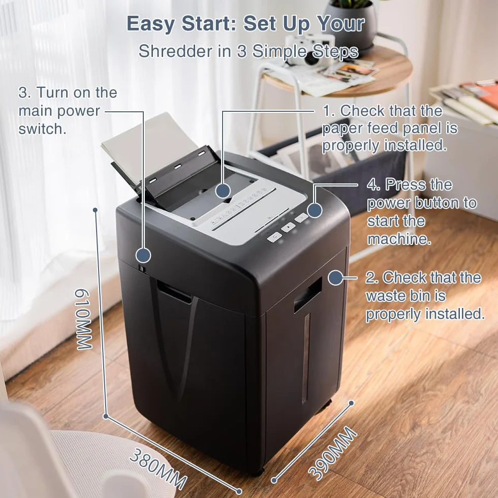 Distruggi Documenti Automatico Professionale: Trituratore 200 Foggi CD Grande Capacità 35L P5 Microframmenti 60 Minuti Continui Silenzioso per Ufficio Casa Archivio Scuola Attività