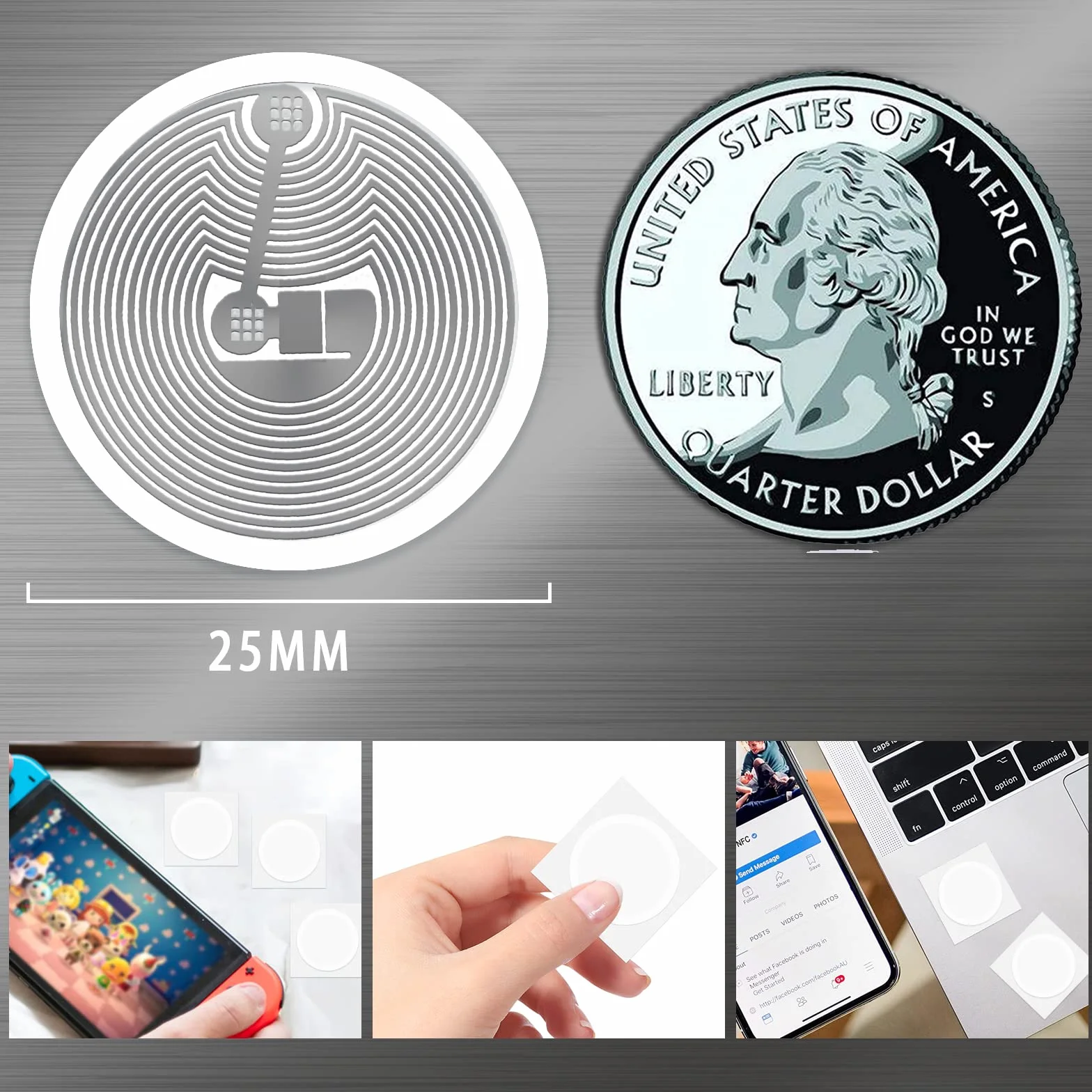 50 etichette adesive NFC NTAG216, riscrivibili NFC Tag NTAG216, 25 mm, 13,56 MHz, etichetta NFC RFID 888 byte di memoria
