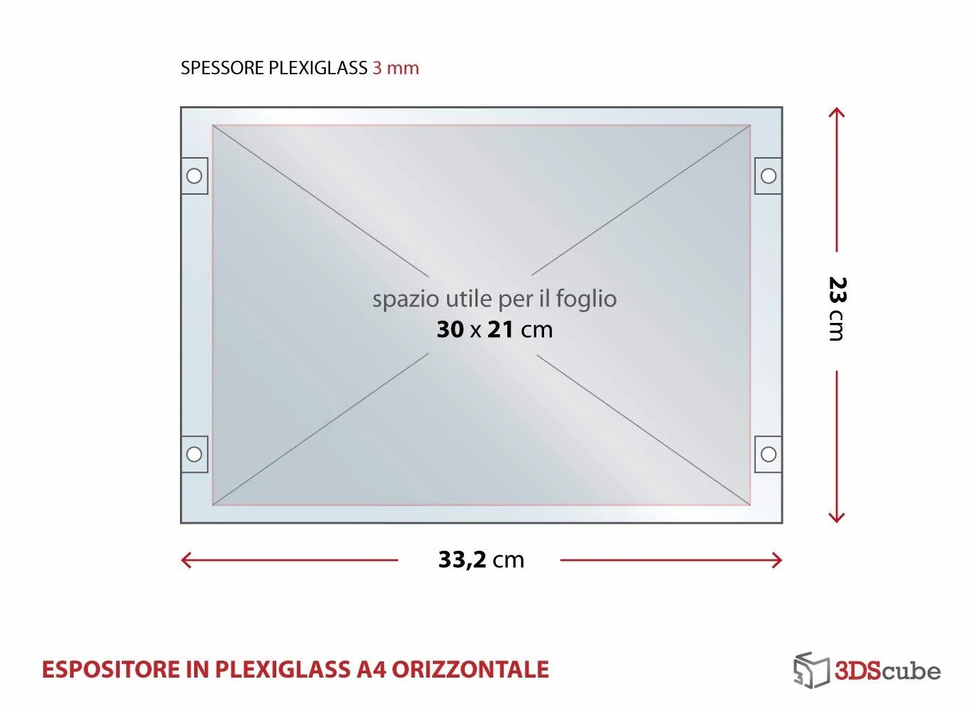 n.2 PEZZI Cartella in plexiglass da parete a tasca apribile, porta avvisi e depliant formato A4 orizzontale 30x21 cm, completa di distanziali in alluminio