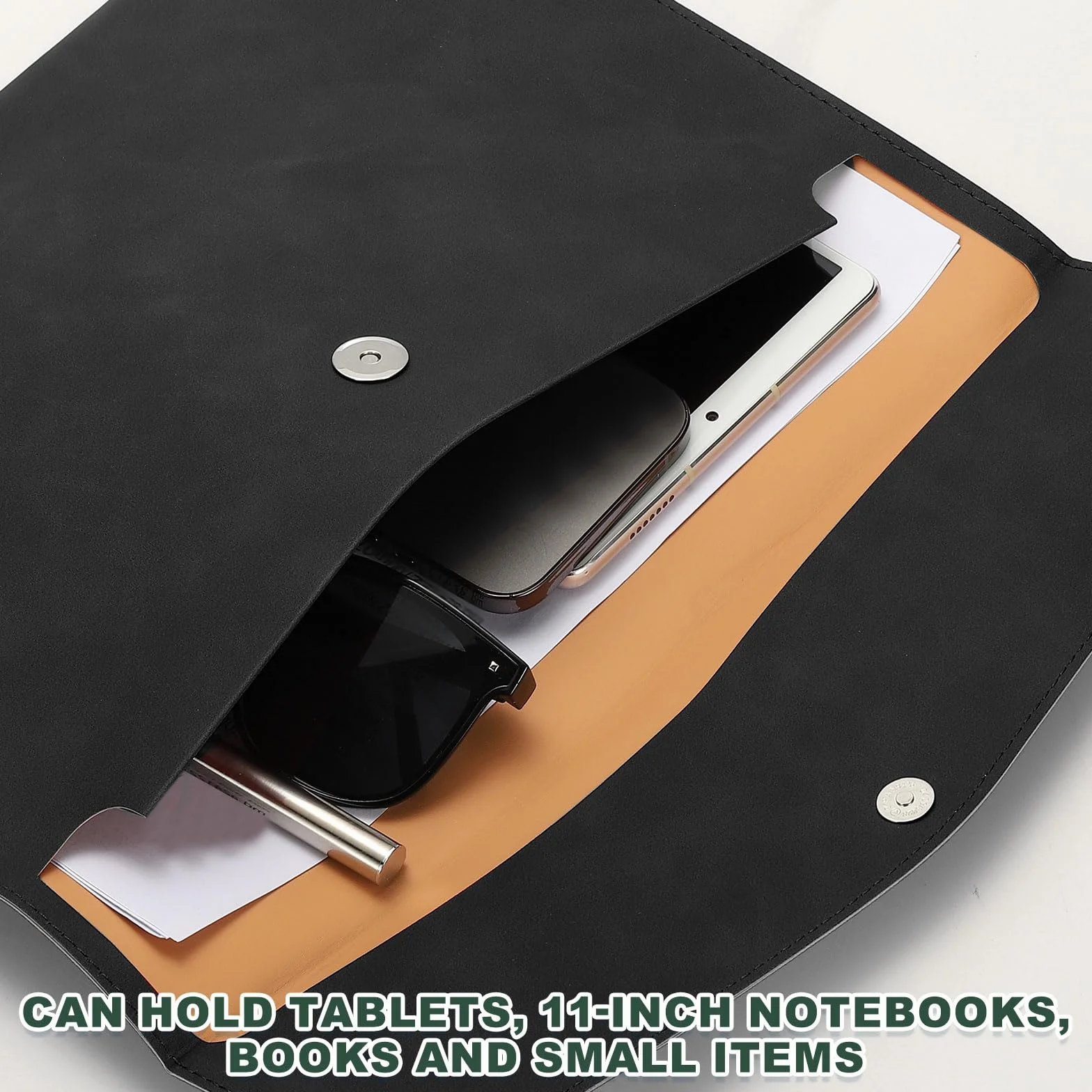PATIKIL Cartella porta documenti in ecopelle A4 organizatore con chiusura a scatto nero