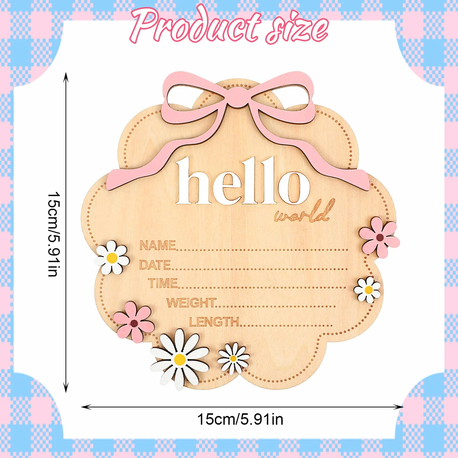 Biglietti di benvenuto per neonati in legno con scritta tedesca Nogeqi Hello World