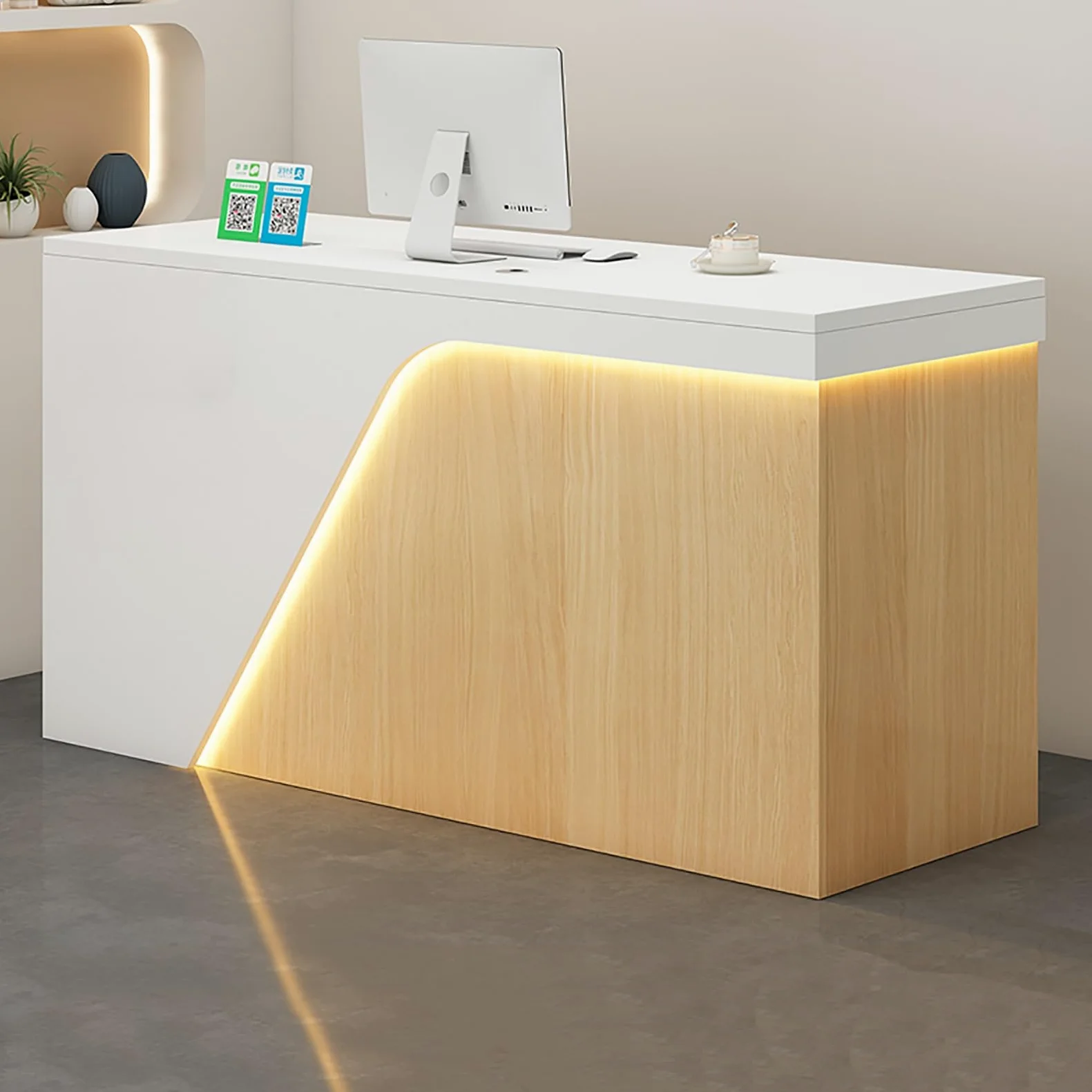 Bancone Reception Moderno in Legno con cassetto Frontale chiudibile a Chiave, bancone Vendita per Negozi, cliniche, uffici, saloni di Bellezza, Hall