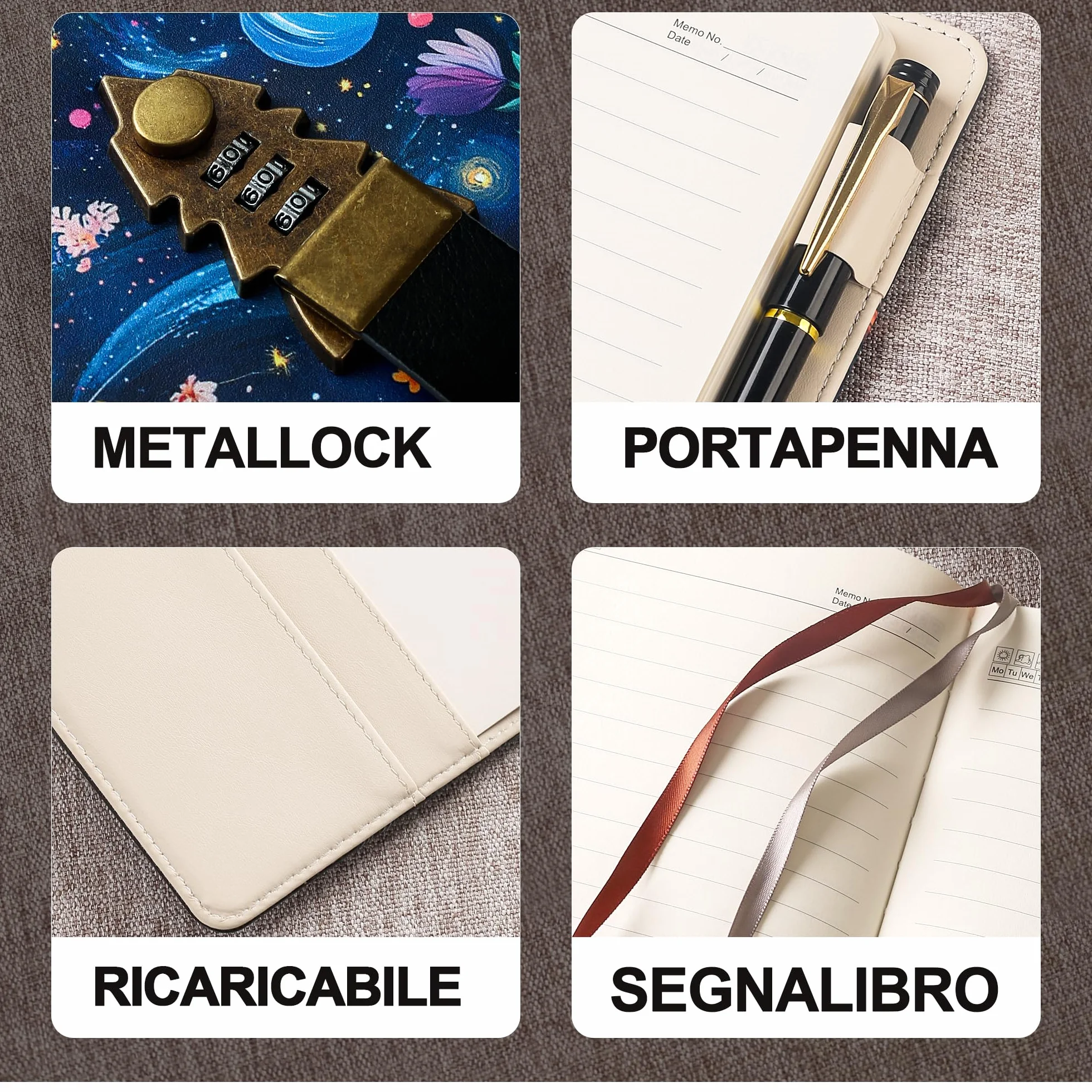 Diario con Lucchetto a Codice A5 244 Pagine Carta 100 g/m² Bullet Journal Planner