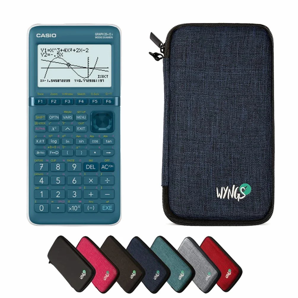 Casio Graph 25+E II con Custodia Protettiva WYNGS inclusa Blu - Calcolatrice Grafica - Pacchetto Base (Francese)