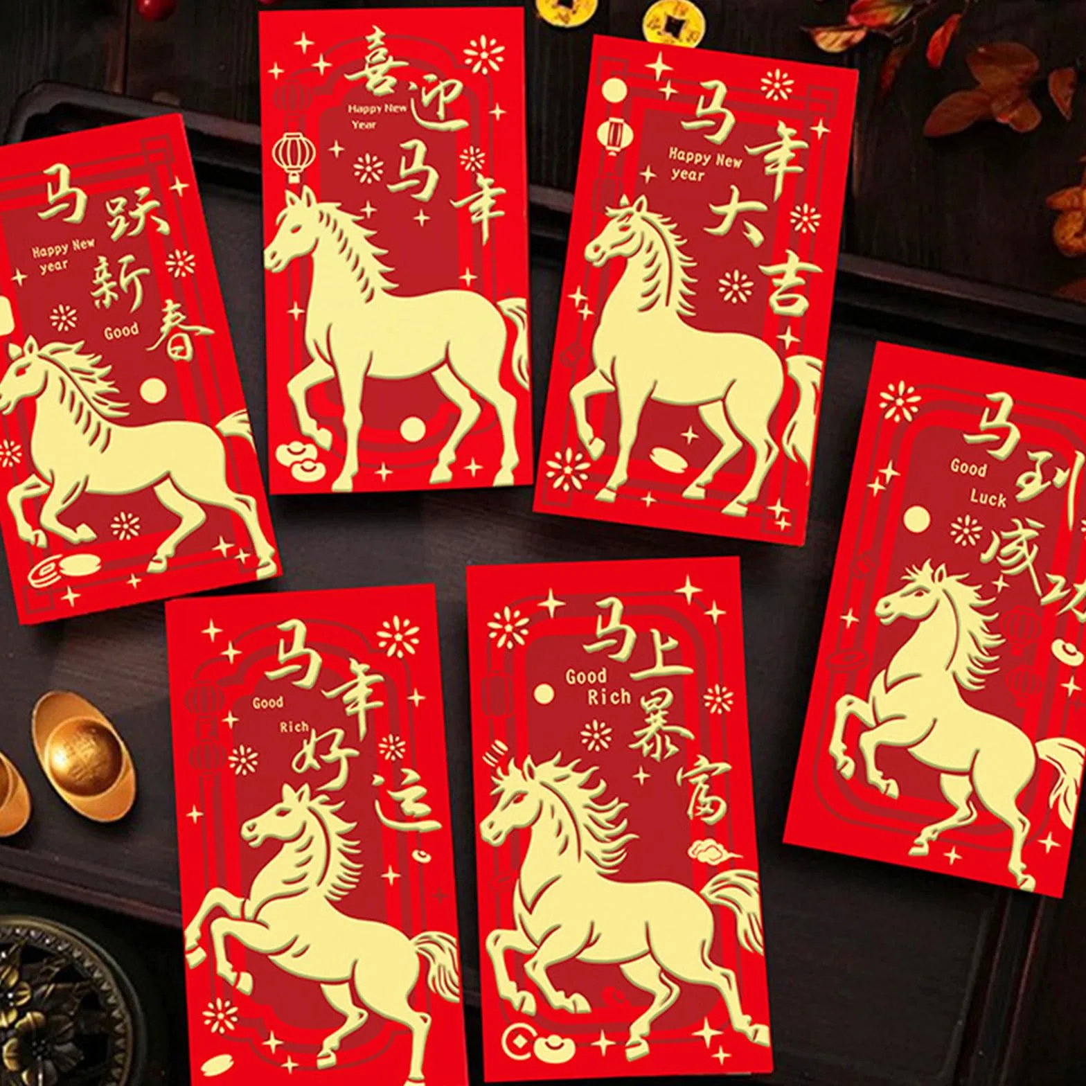 Buste Cinesi Rosse 2026 Anno Del Cavallo Sacchetto Soldi Fortunato Capodanno Cinese Celebrazione Festival