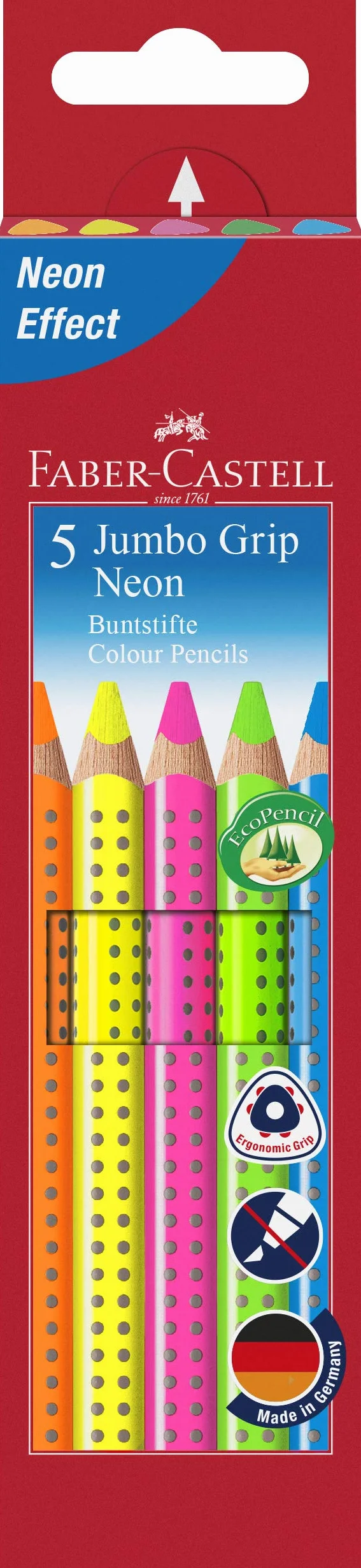 Faber-Castell Lápices de colores neón 5 unidades gruesos agarre ergonómico